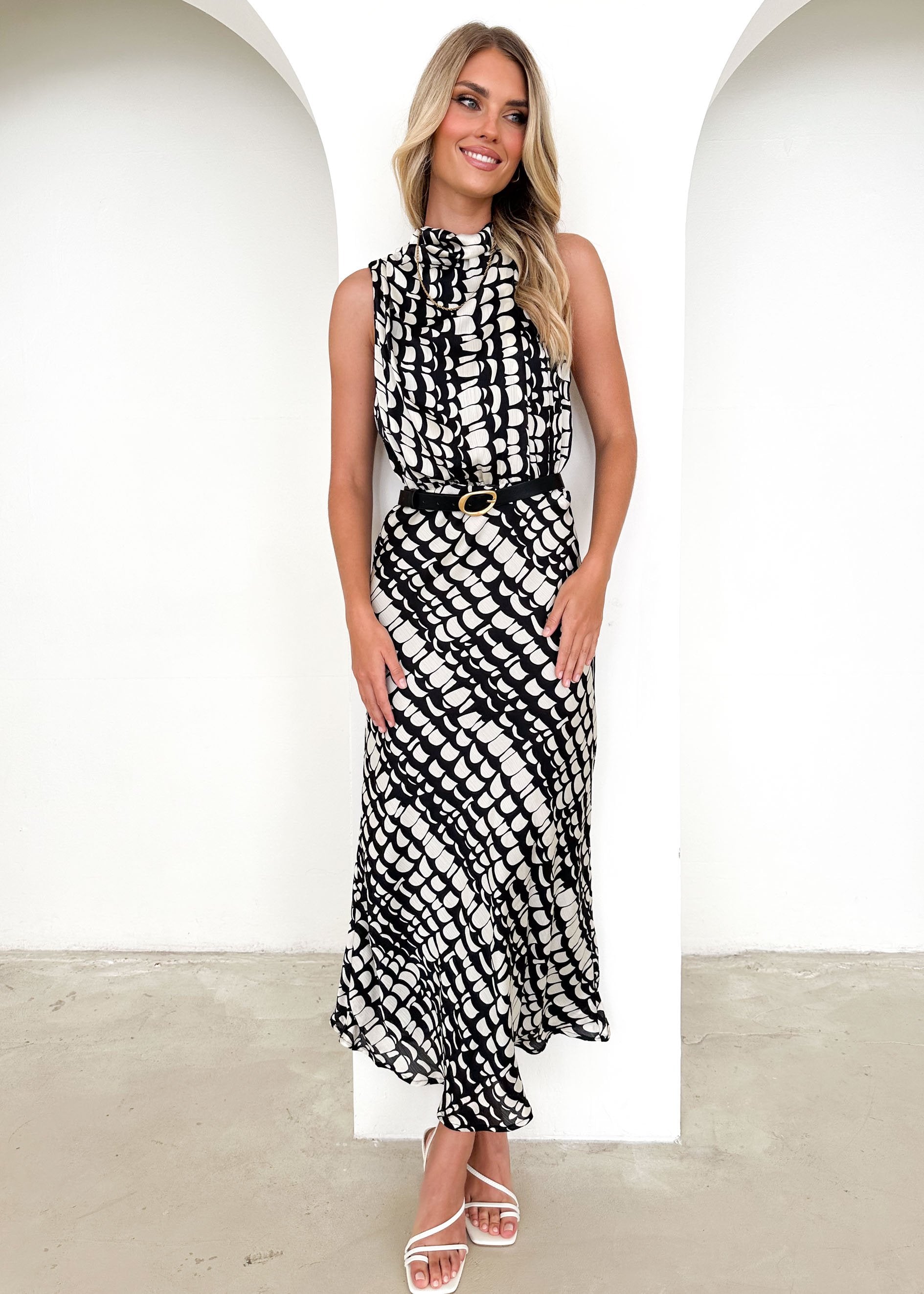 Lucia Midi Dress - Black Abstract