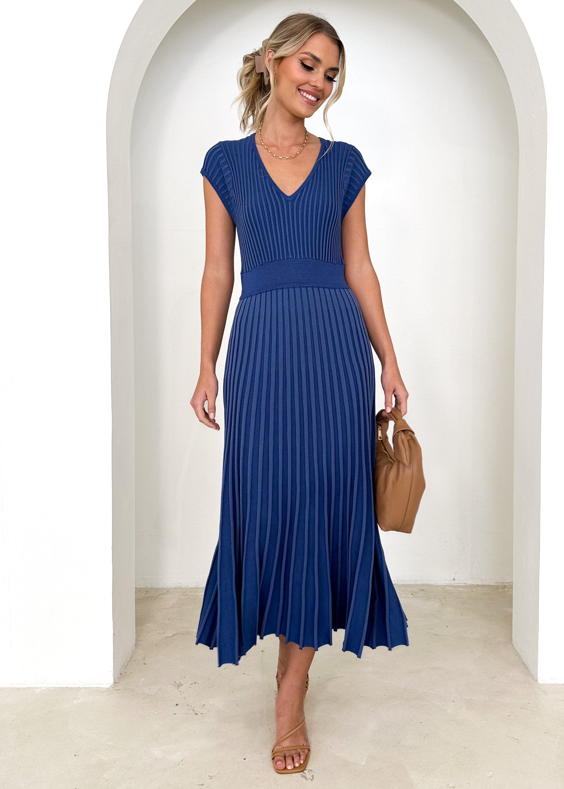 Zevah Knit Midi Dress - Blue
