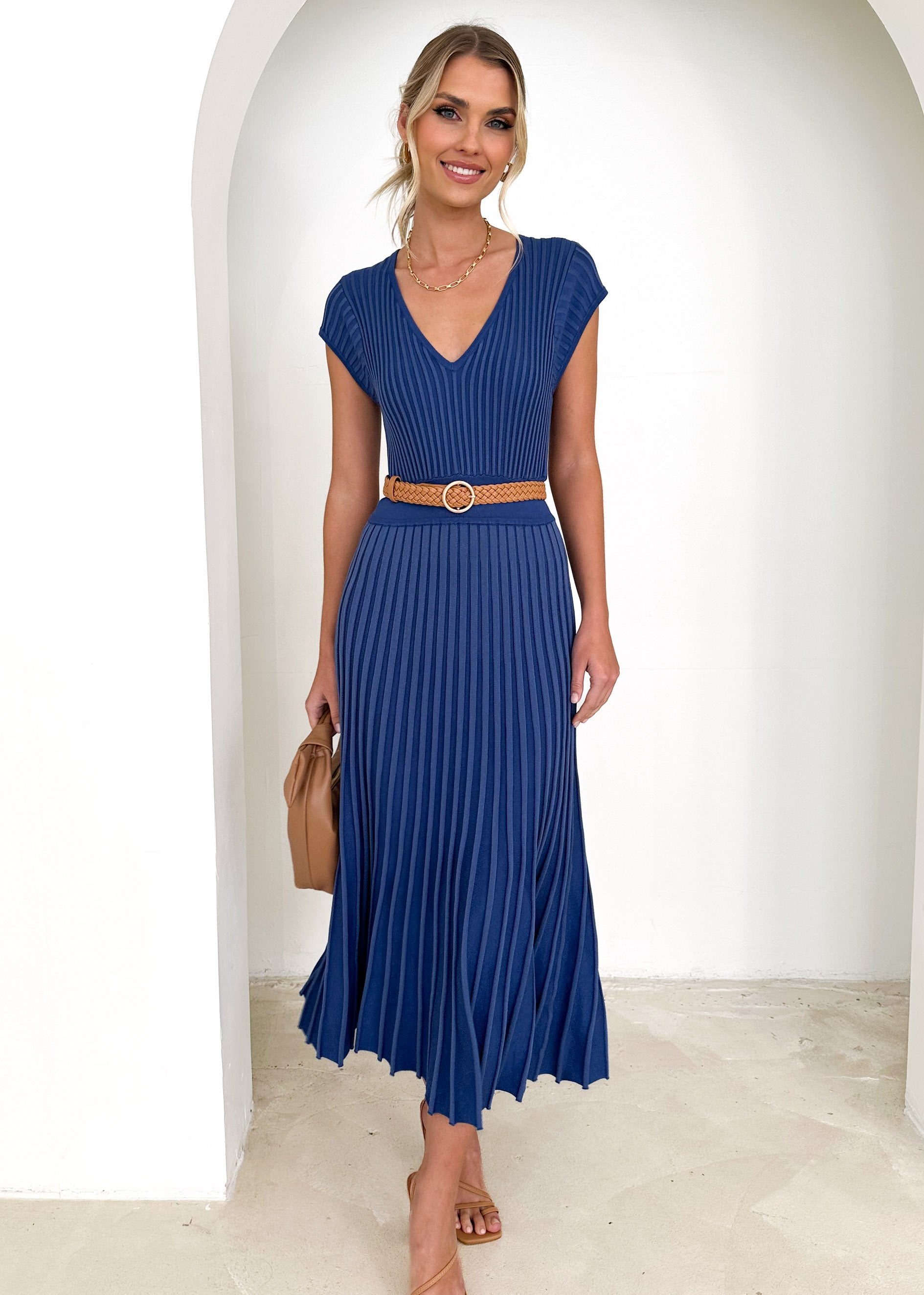 Zevah Knit Midi Dress - Blue