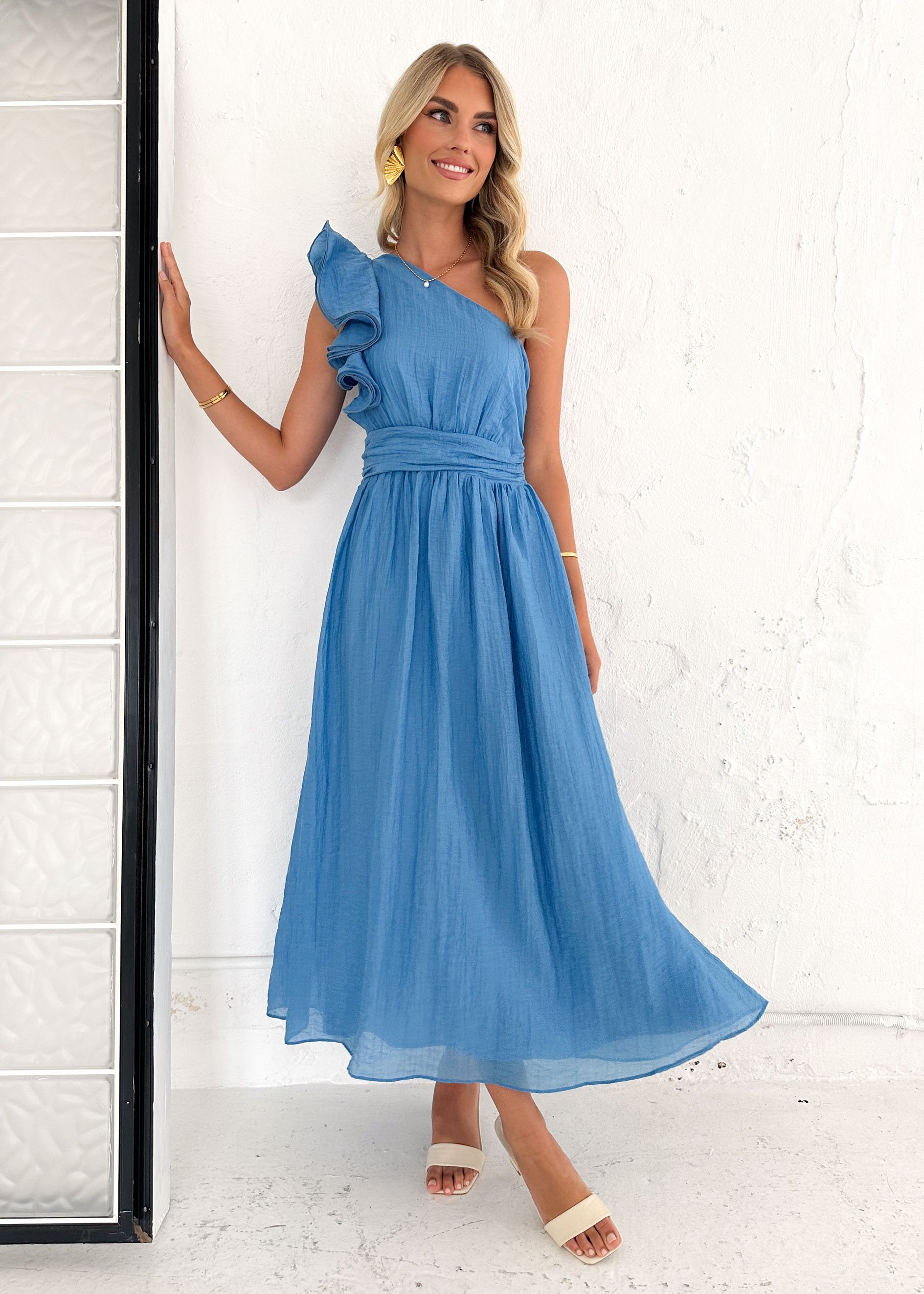 Iksie One Shoulder Maxi Dress - Blue