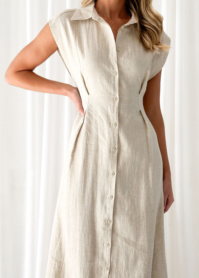 Makari Linen Midi Dress - Oatmeal