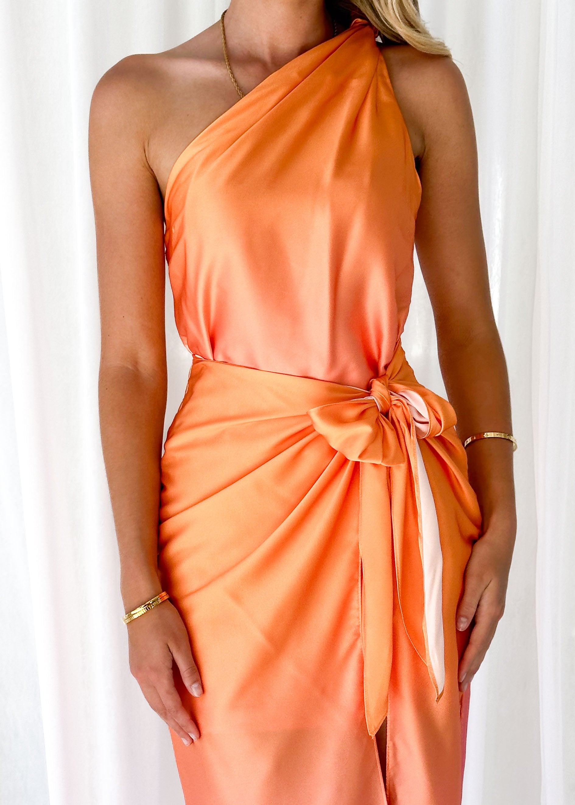 Parcha One Shoulder Midi Dress - Tangerine Ombre