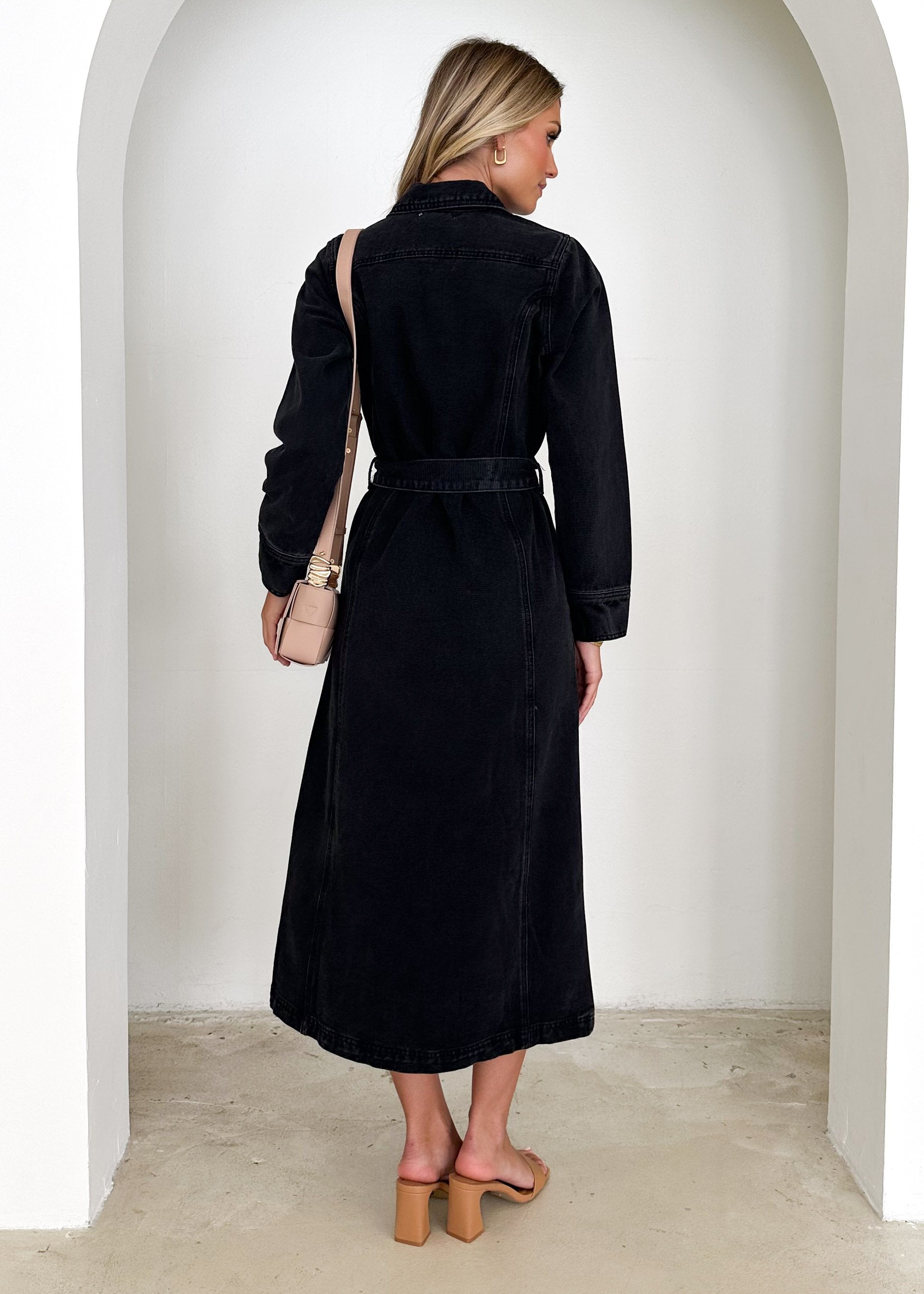 Aimee Denim Maxi Dress - Black
