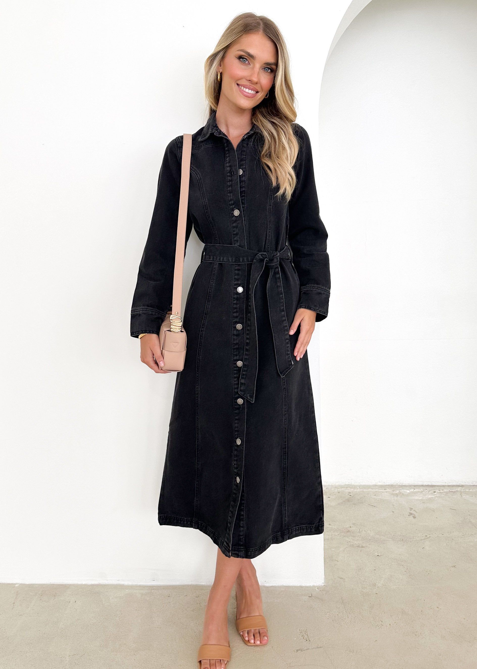 Aimee Denim Maxi Dress - Black