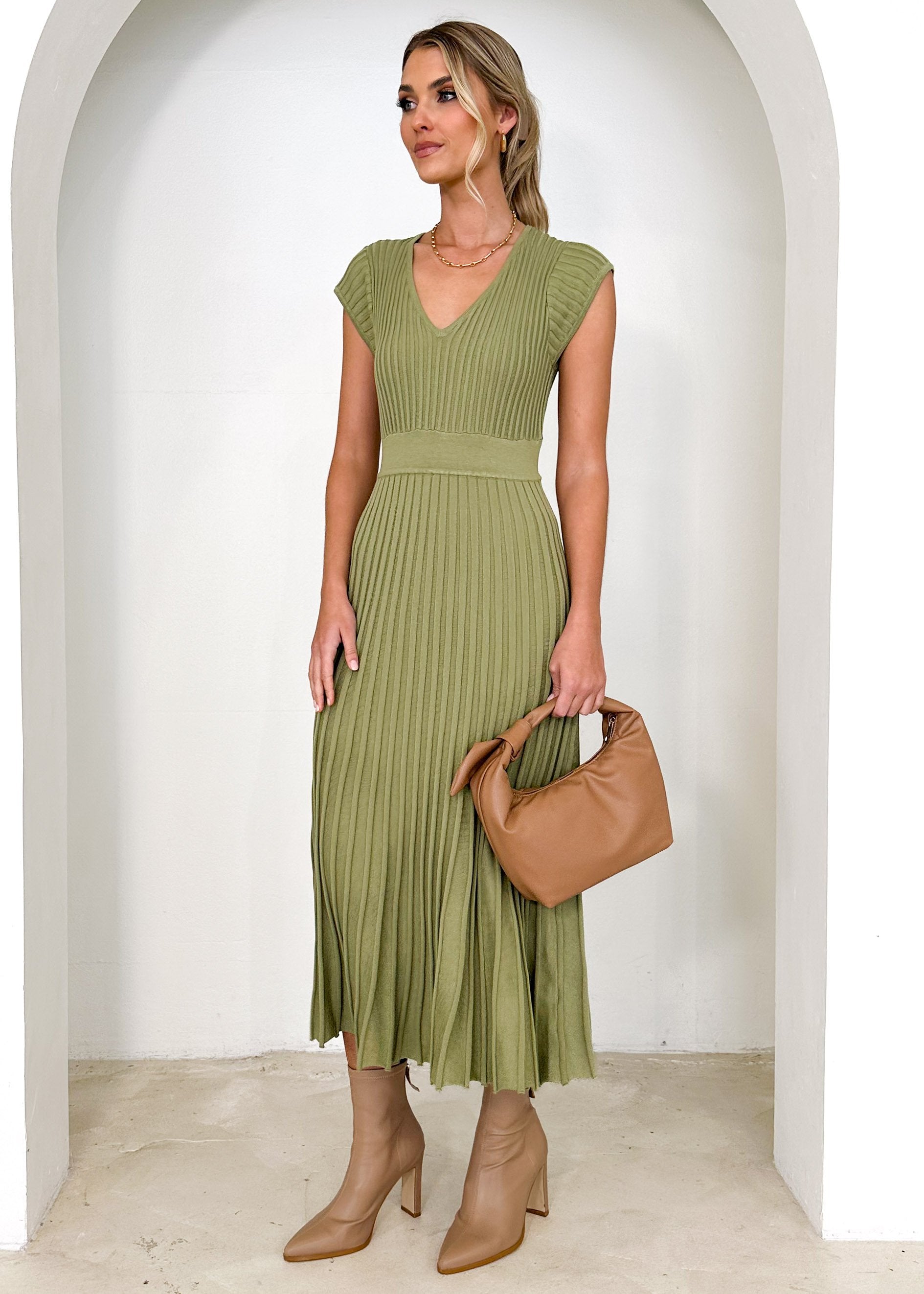 Zevah Knit Midi Dress - Olive