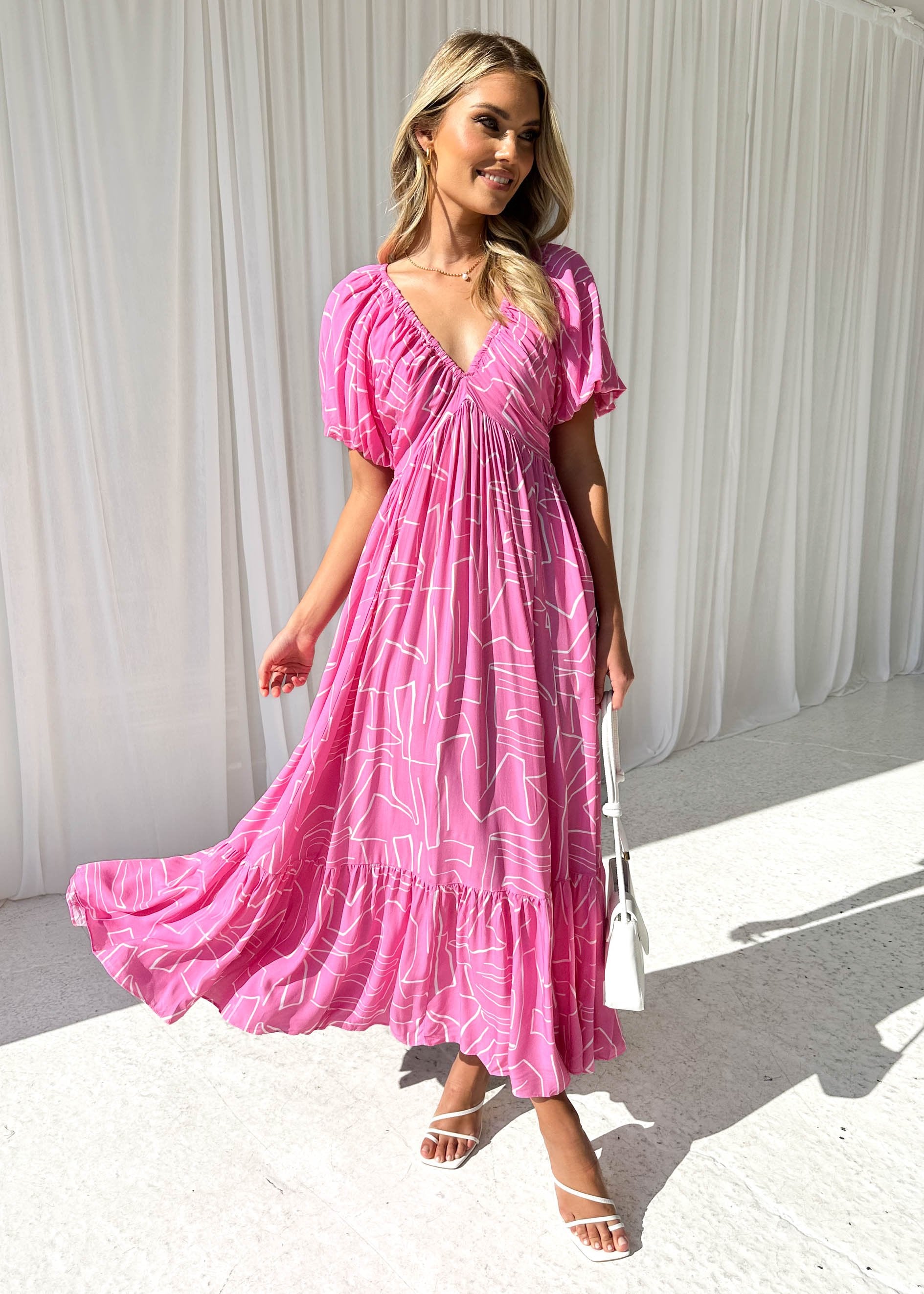 Medea Maxi Dress - Pink Geo