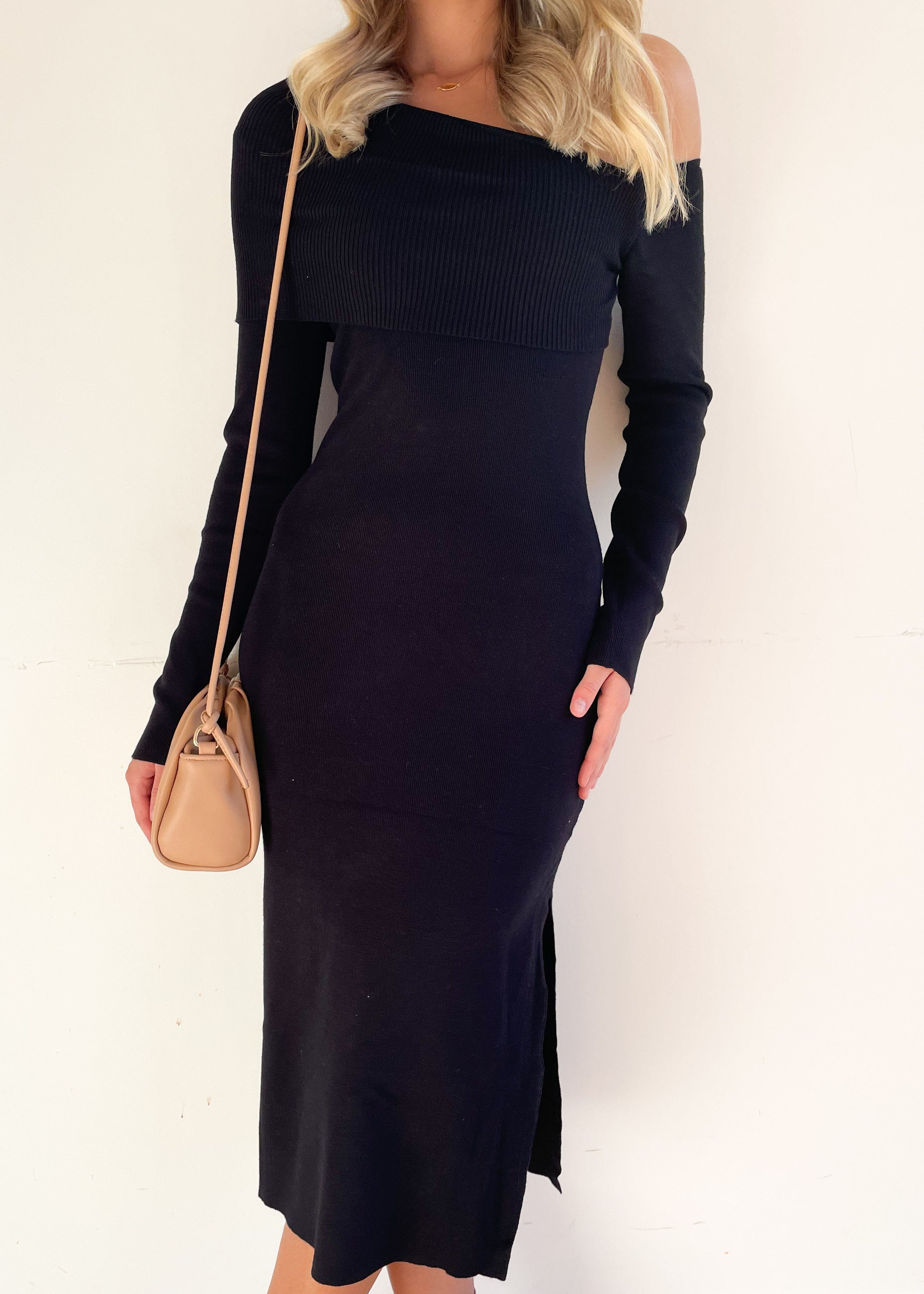 Euro Knit Midi Dress - Black