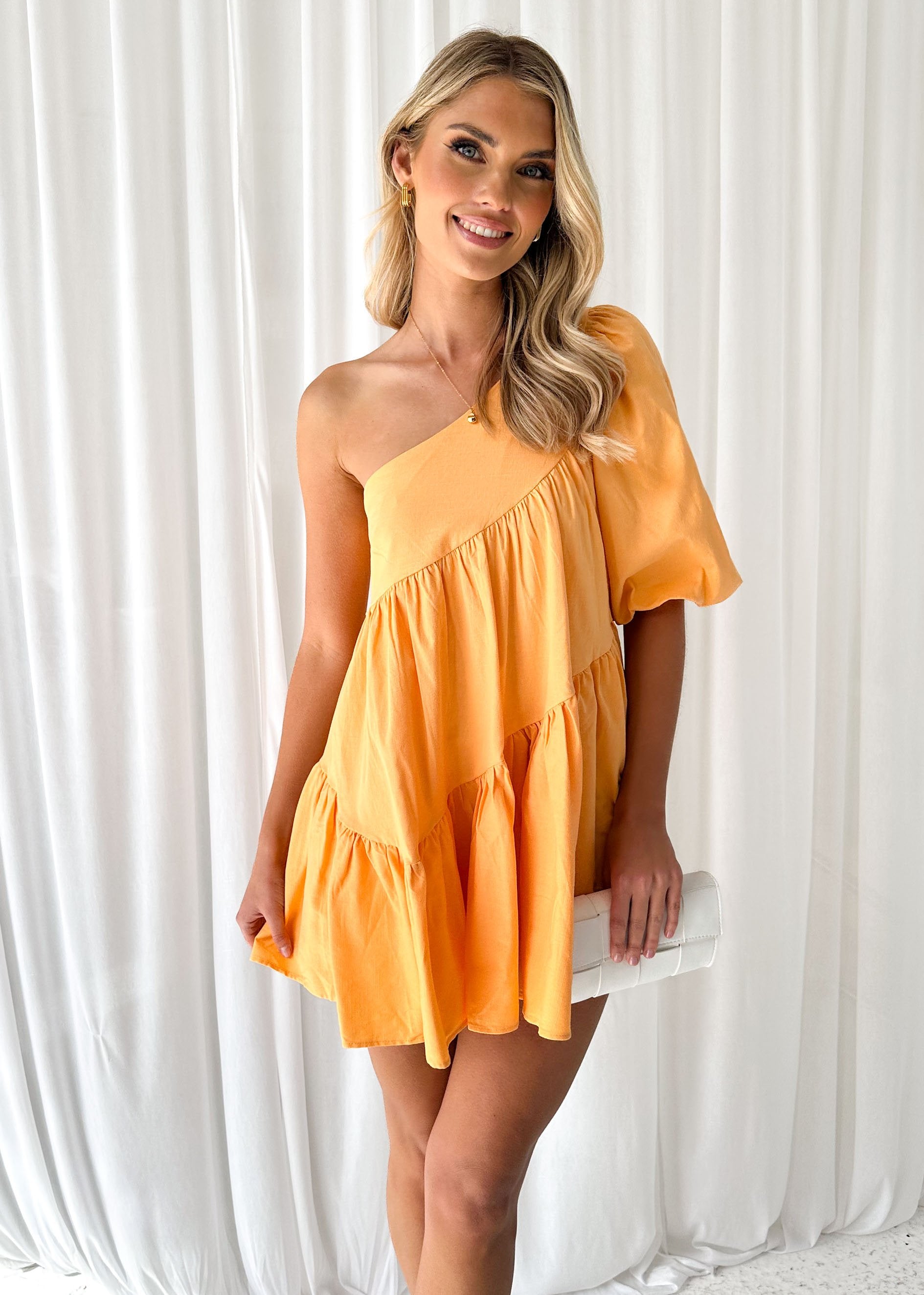 Isolde One Shoulder Dress - Tangerine