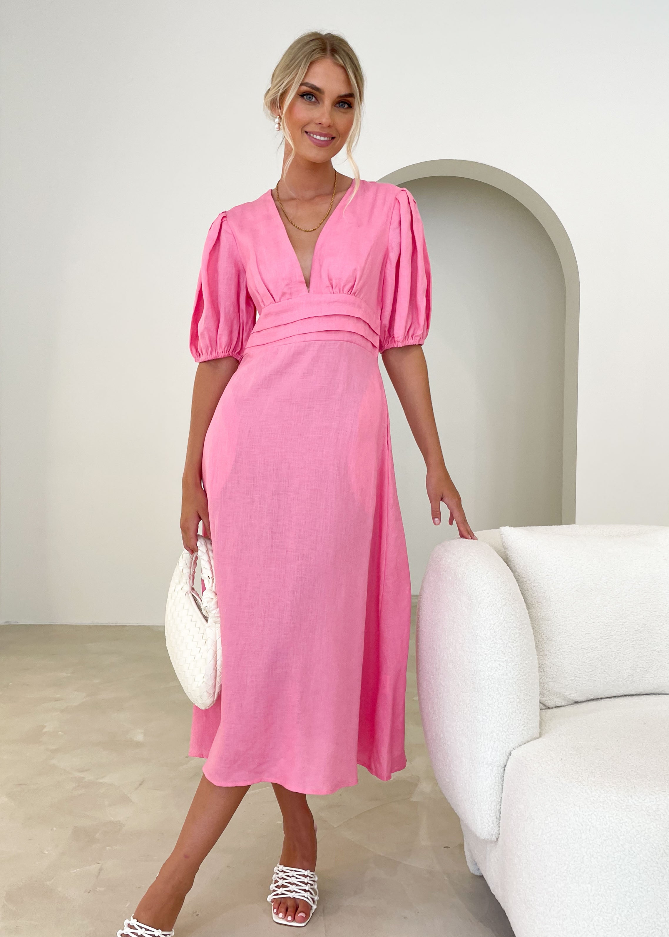 Bakari Linen Midi Dress - Pink