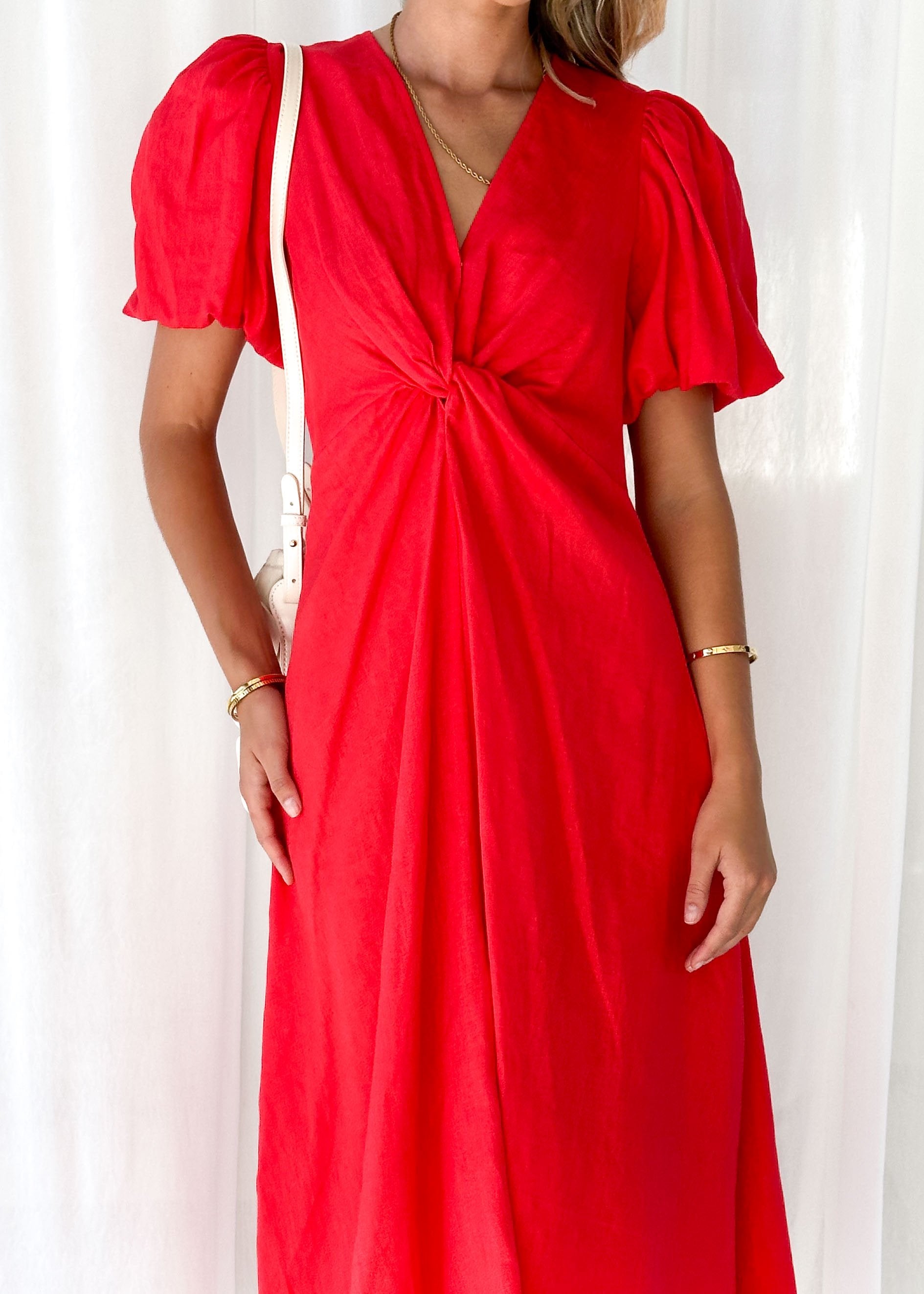 Yilkia Linen Midi Dress - Red