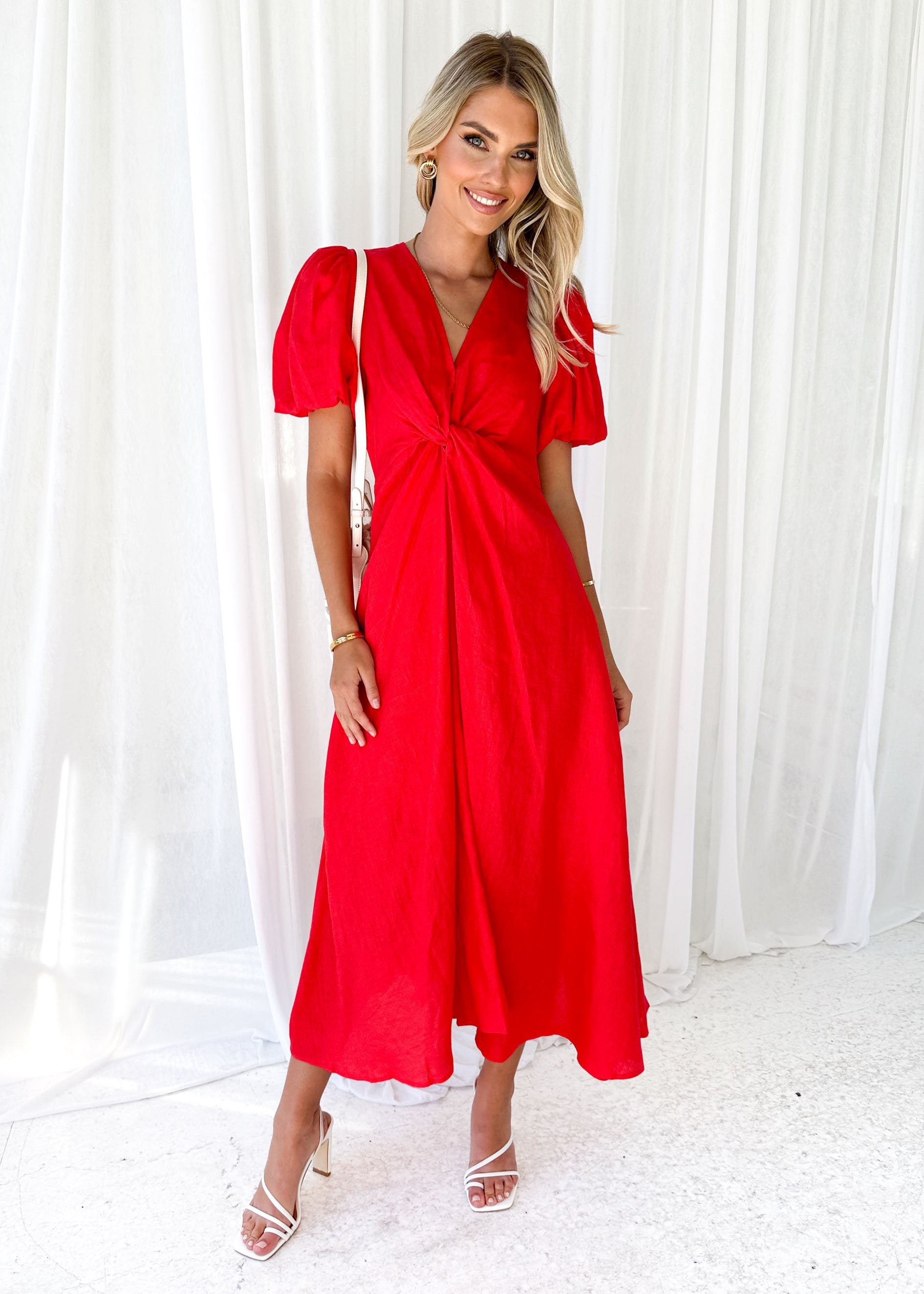 Letitia Red Halter Neck Ruched Bodycon Midi Dress – Club L London - USA