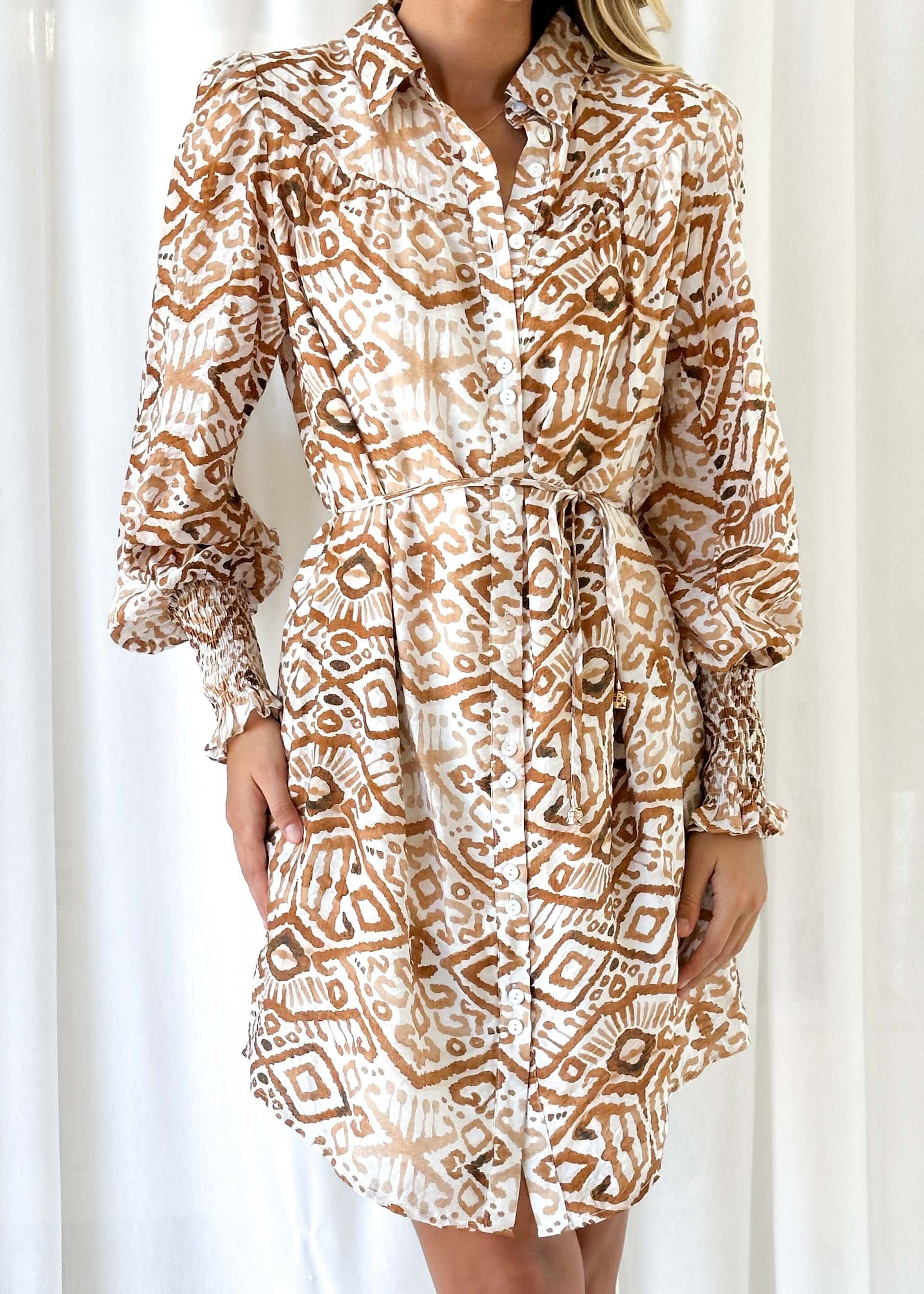 Palmerson Dress - Tan Abstract