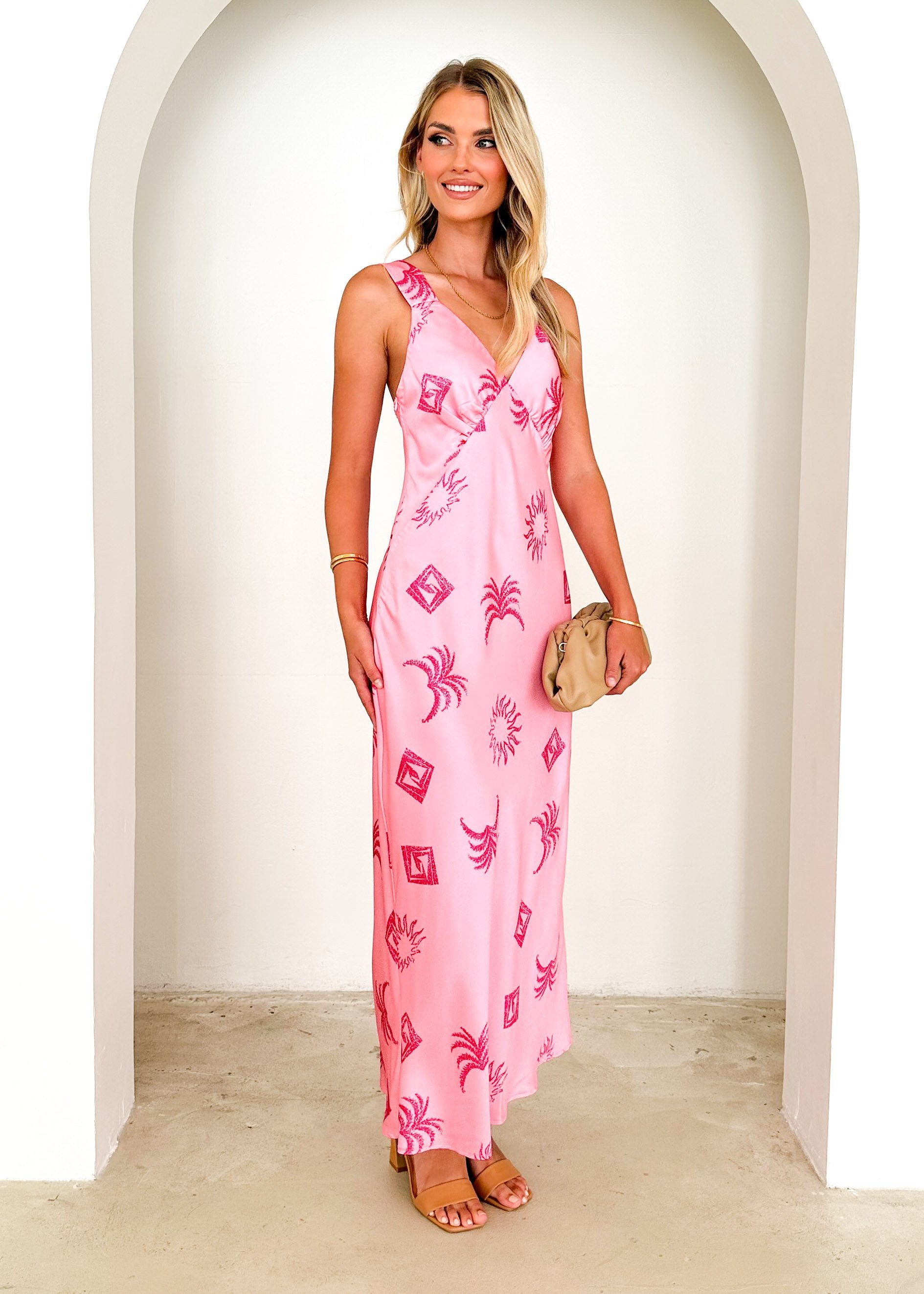 Taleena Maxi Dress - Pink Abstract