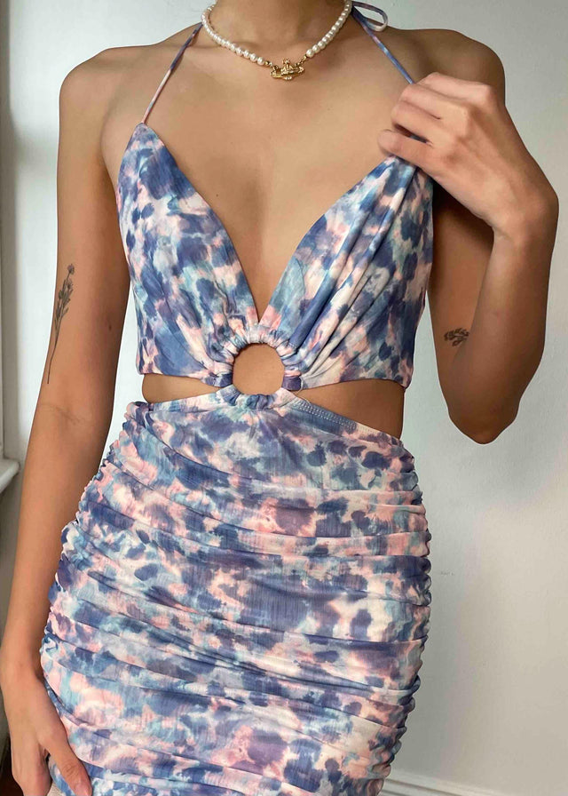 Soho Girl Cut Out Dress - Blue Watercolour Gingham & Heels Soho Girl Cut Out Dress - Blue Watercolour Gingham & Heels