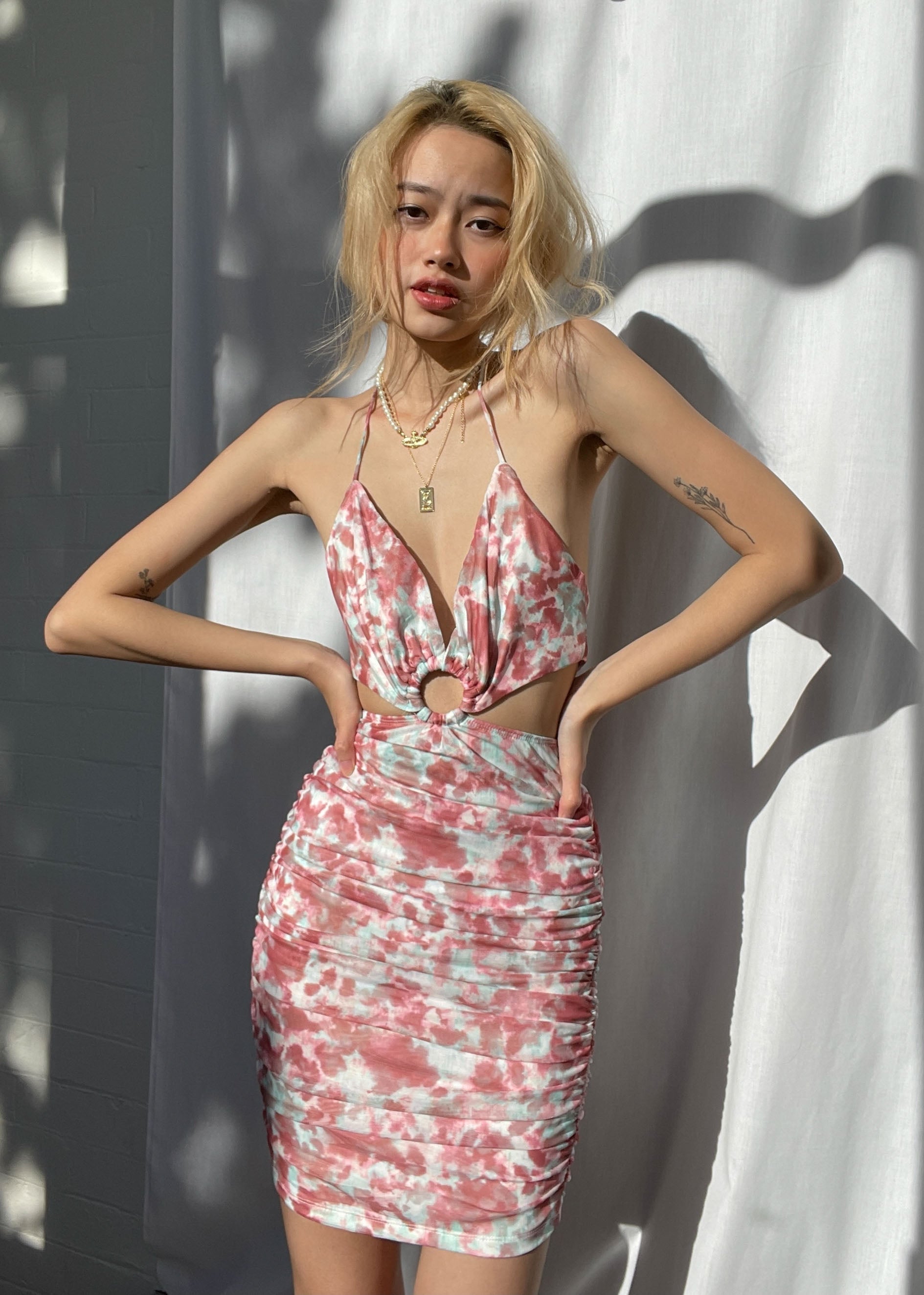 Soho Girl Cut Out Dress - Rose Watercolour