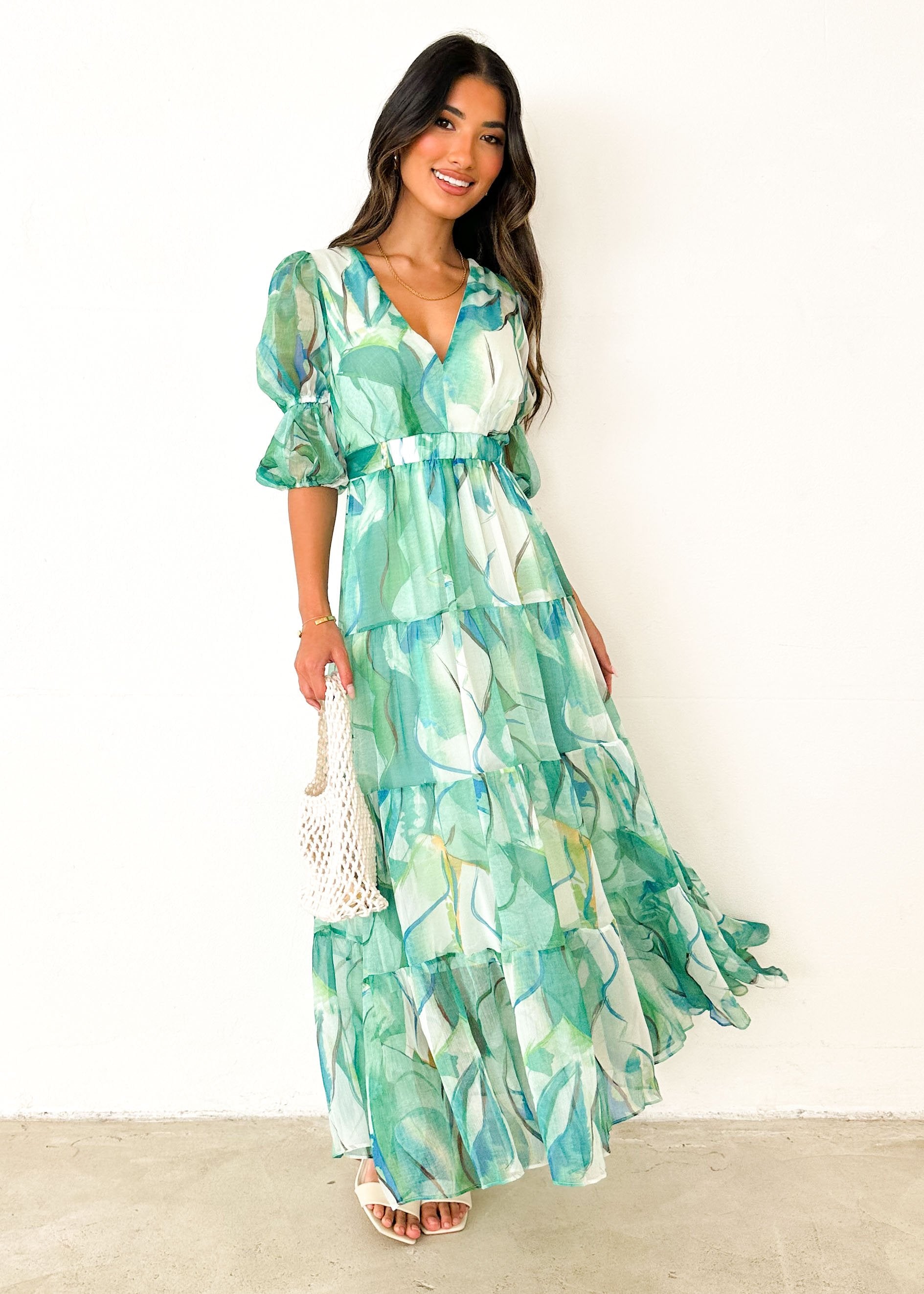 Armella Maxi Dress - Green Watercolour