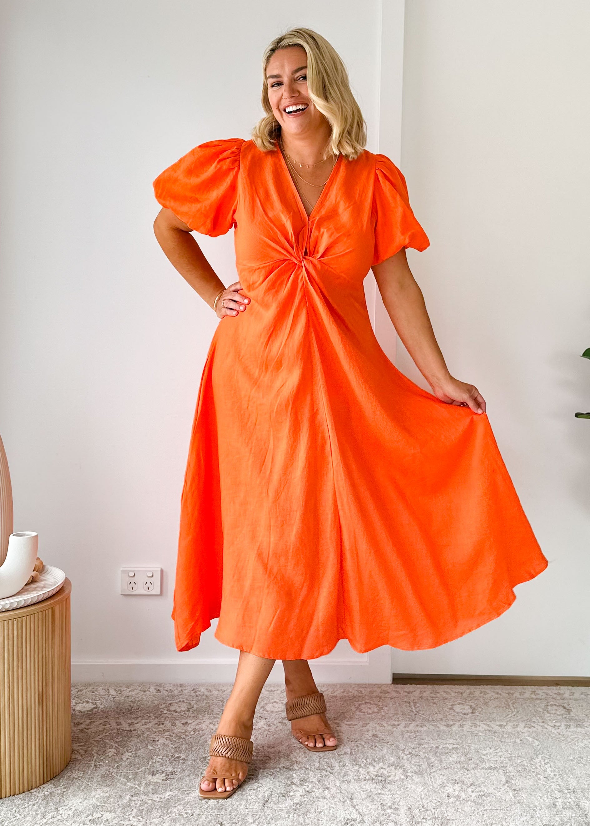 Yilkia Linen Midi Dress - Orange