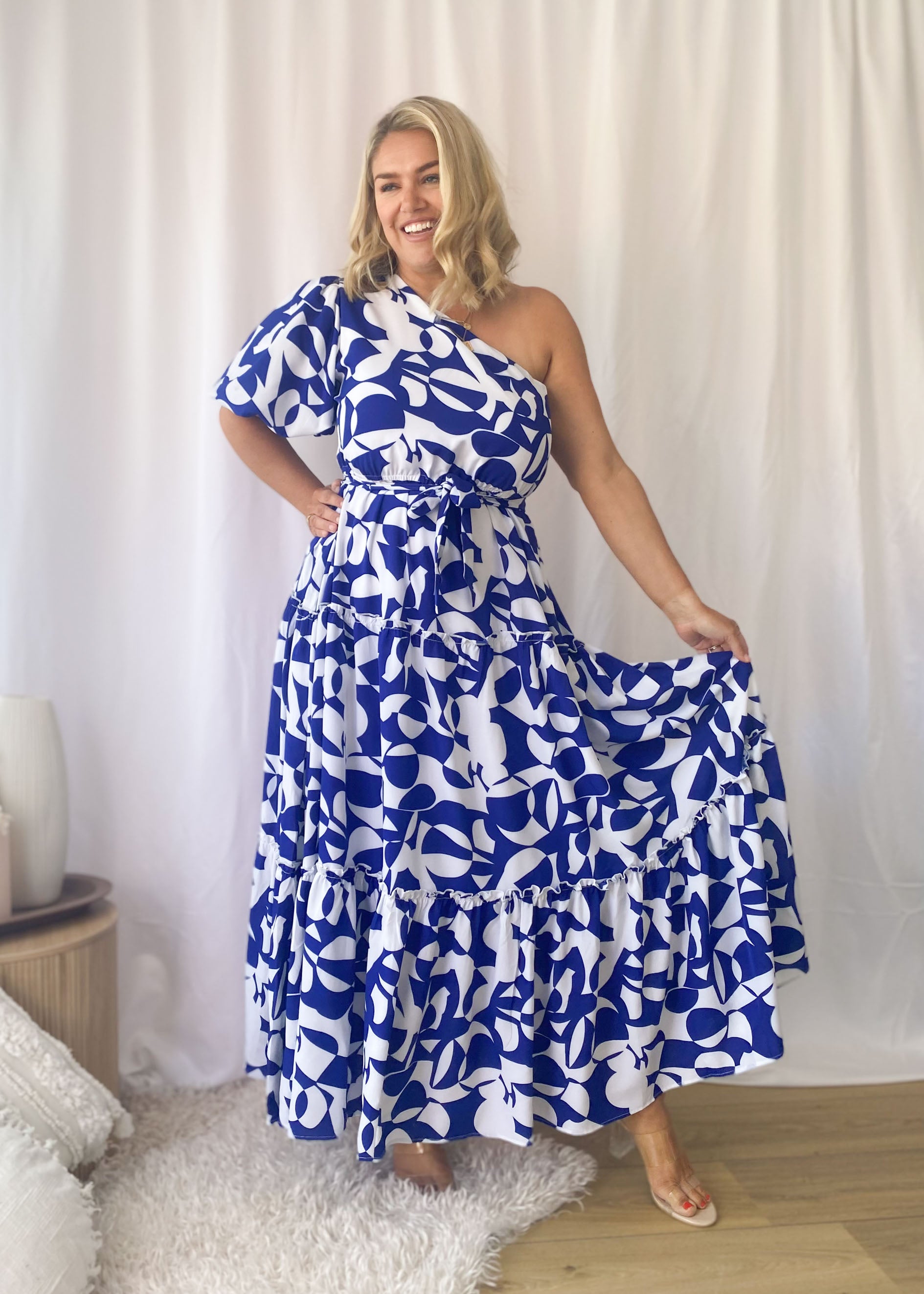 Havana One Shoulder Maxi Dress - Cobalt Maze