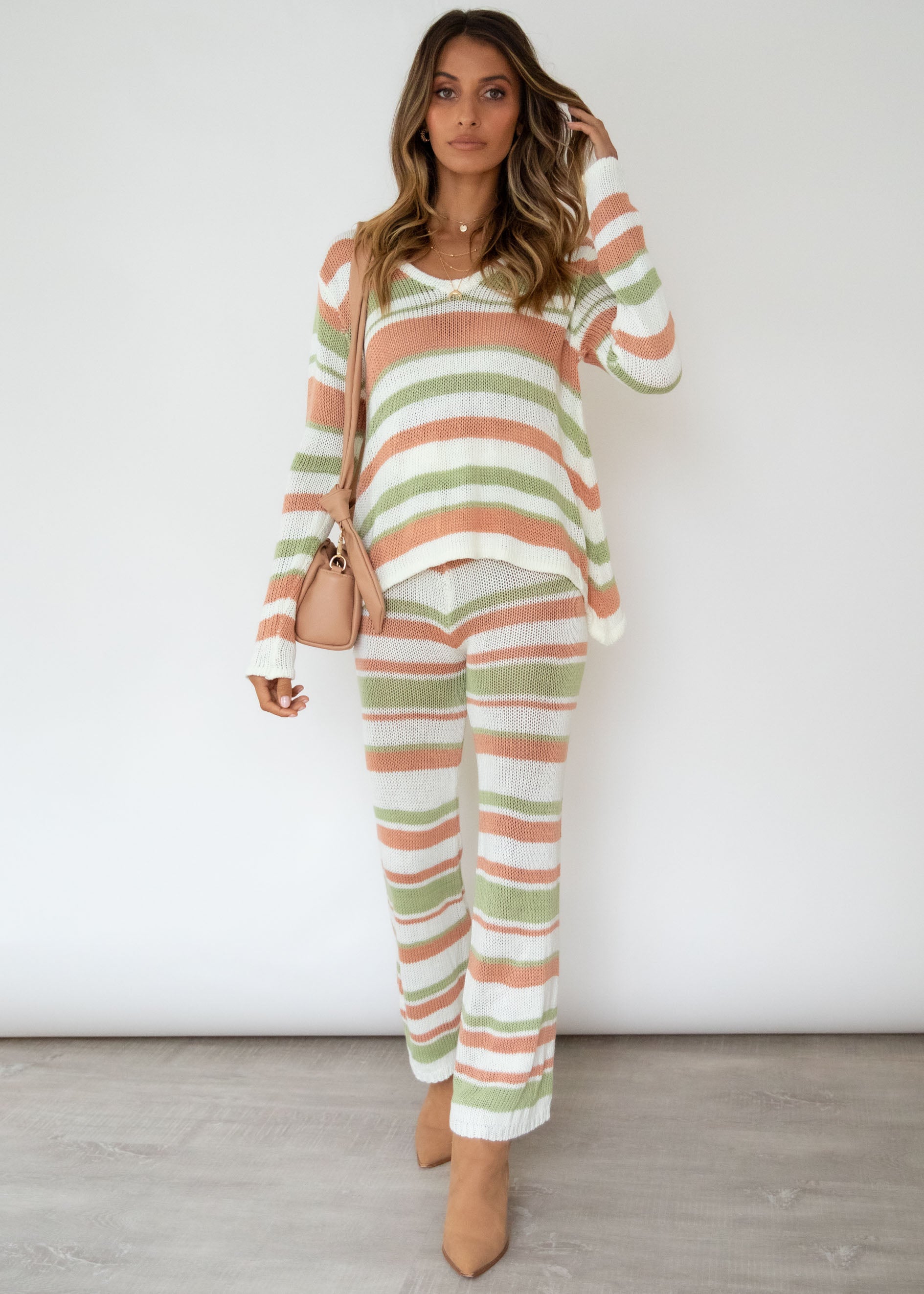 Lonely Hearts Knit Set - Sage Stripe