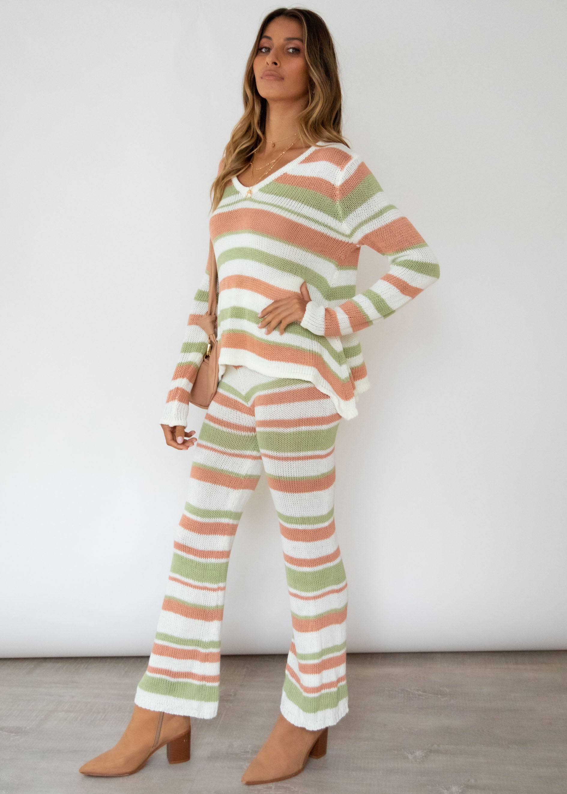 Lonely Hearts Knit Set - Sage Stripe