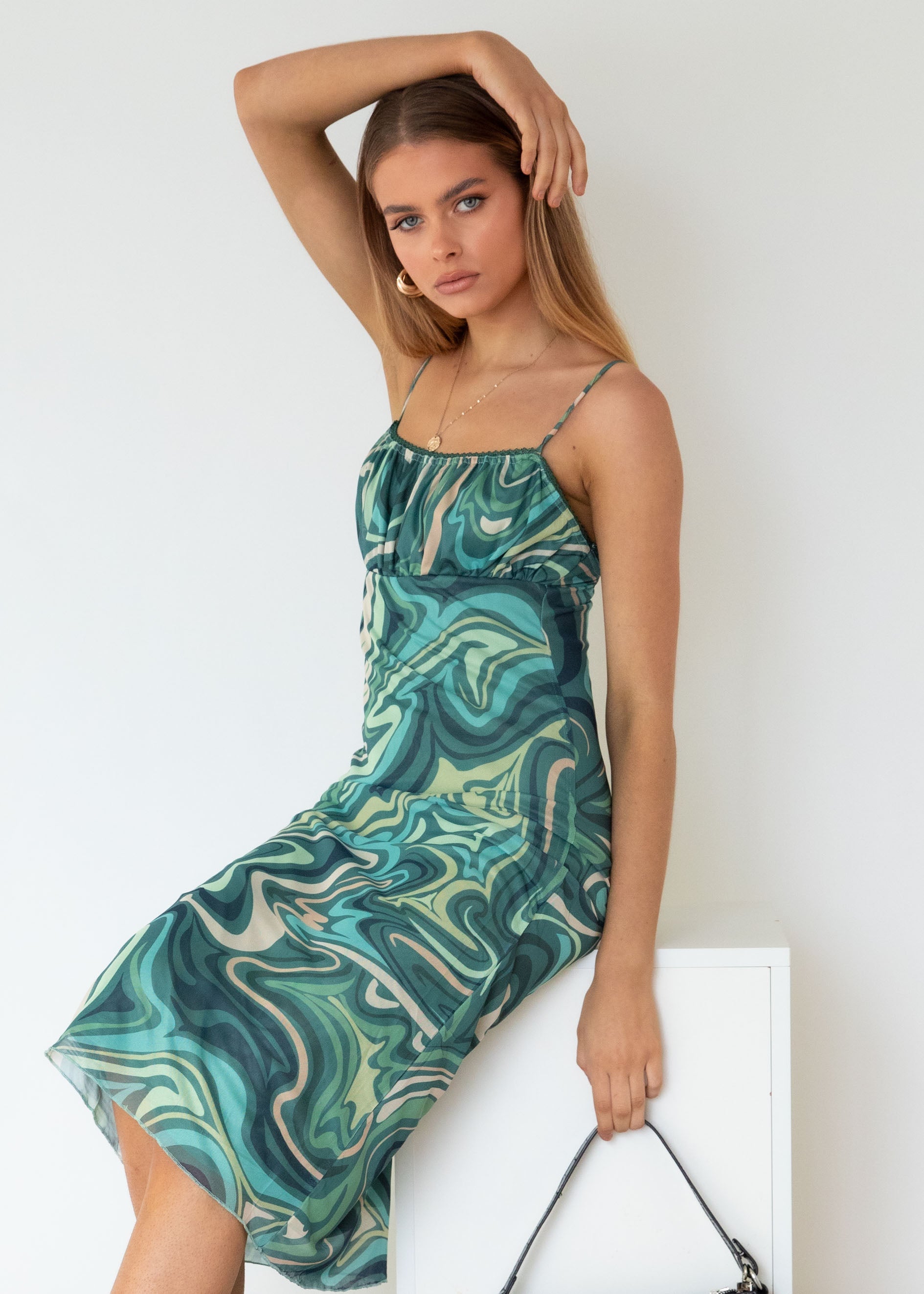 Sailia Midi Dress - Green Swirl