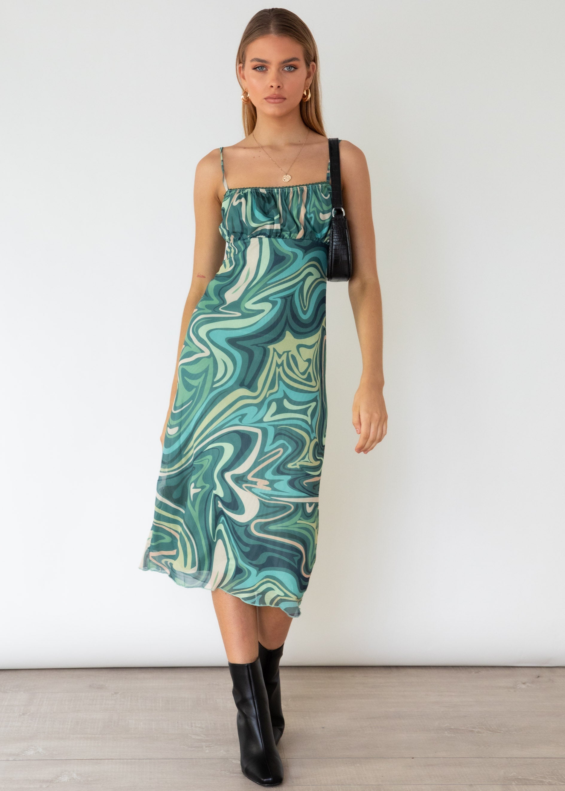 Sailia Midi Dress - Green Swirl