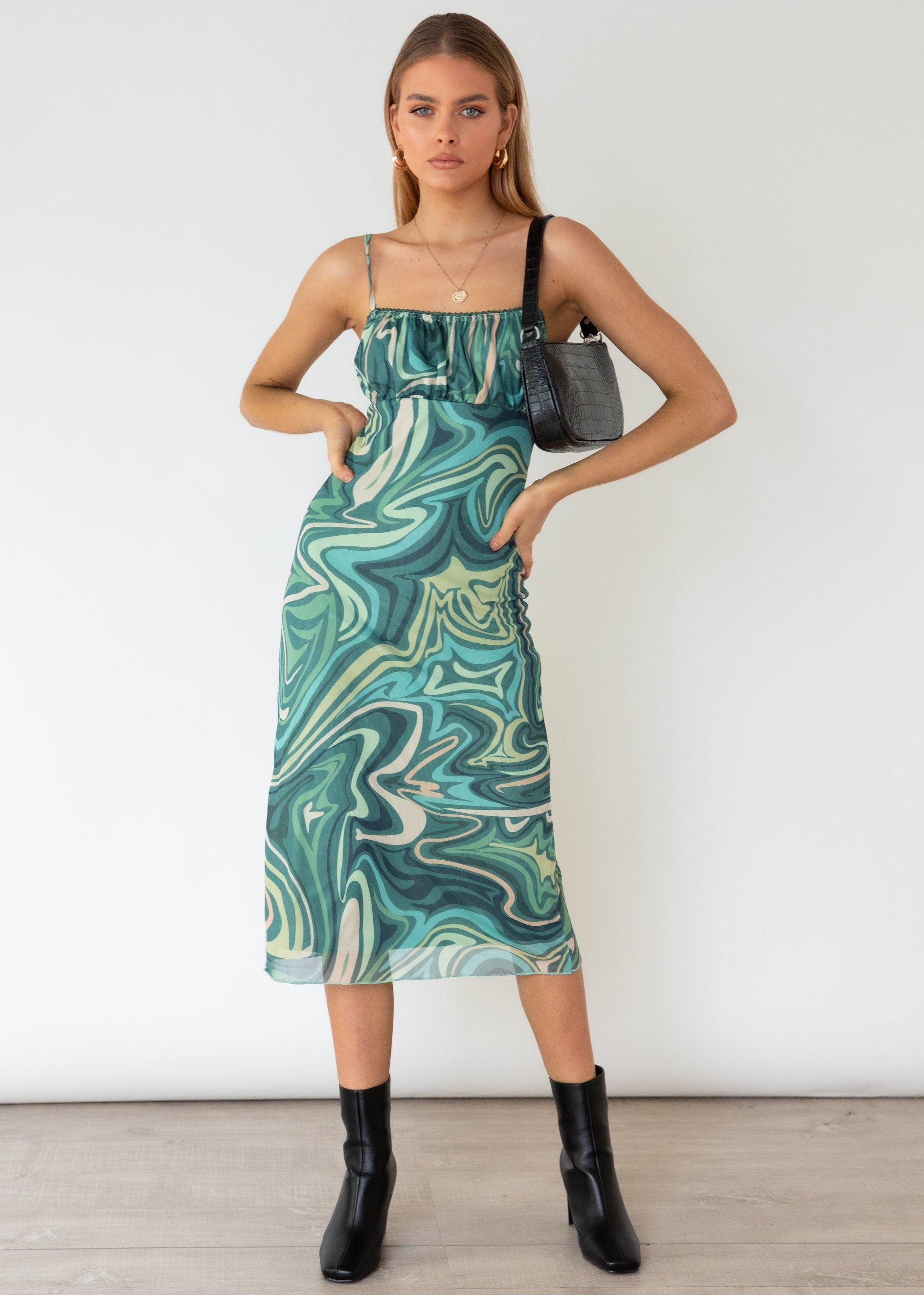 Sailia Midi Dress - Green Swirl