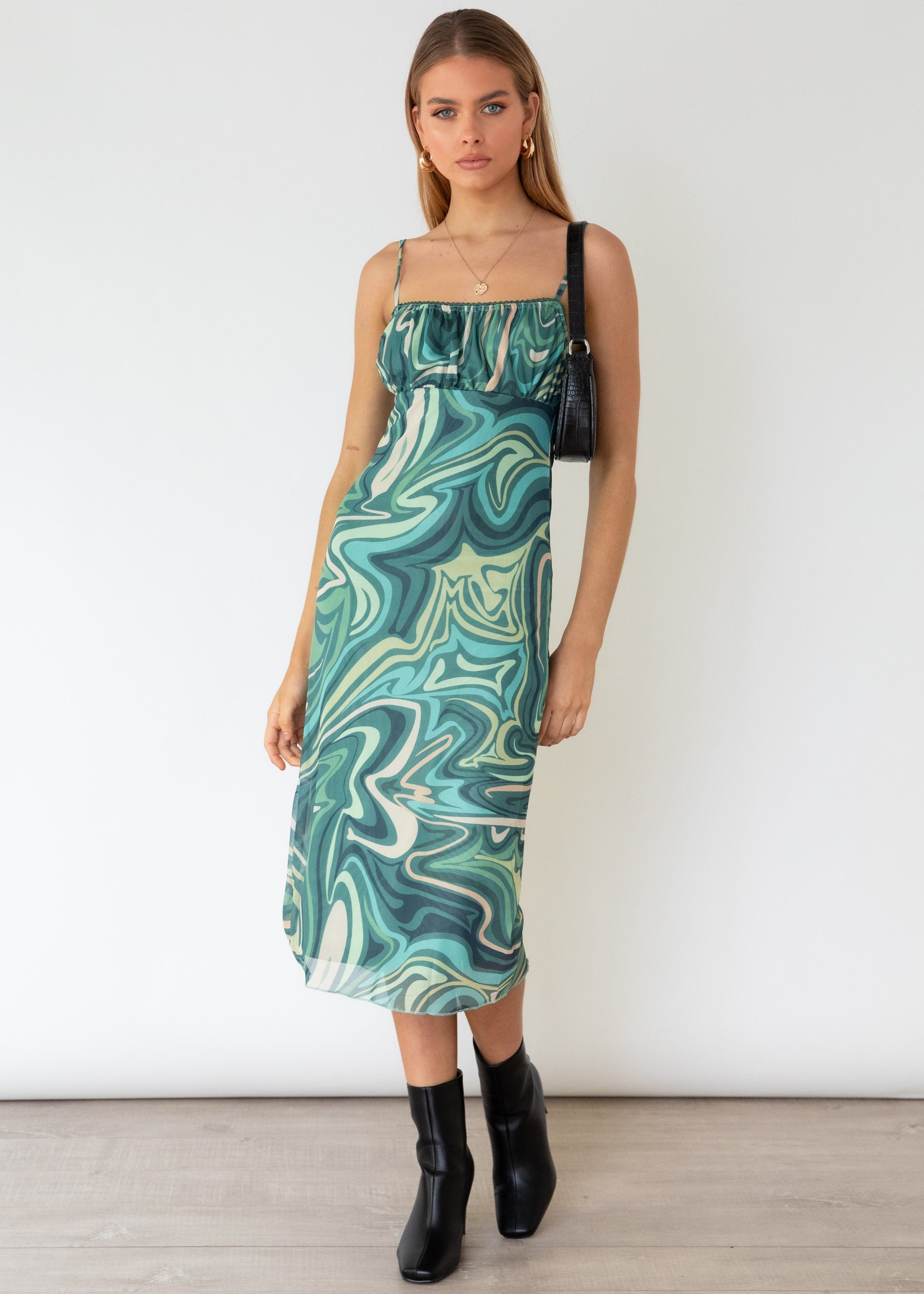 Sailia Midi Dress - Green Swirl