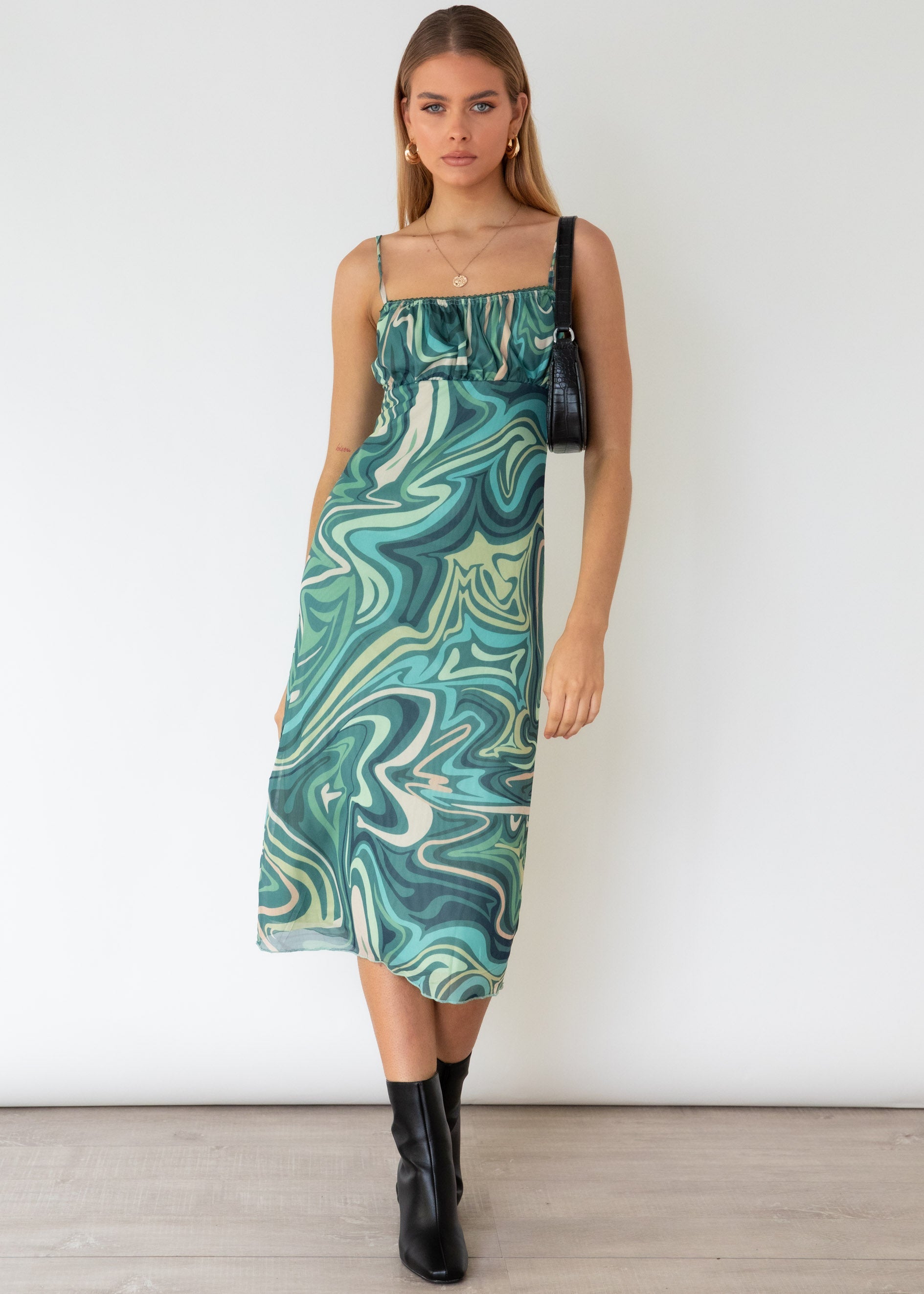 Sailia Midi Dress - Green Swirl