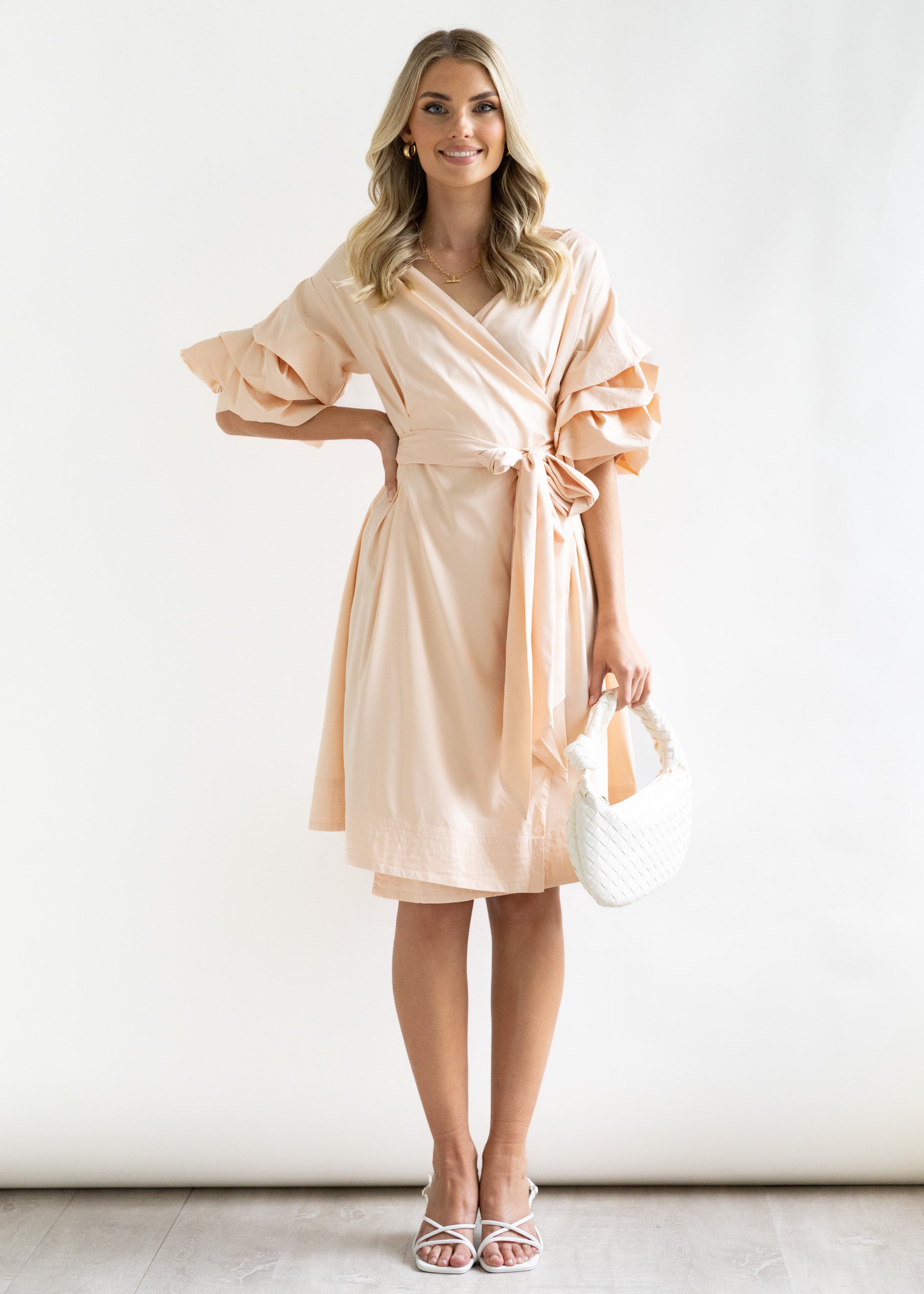 Cherrish Wrap Midi Dress - Peach