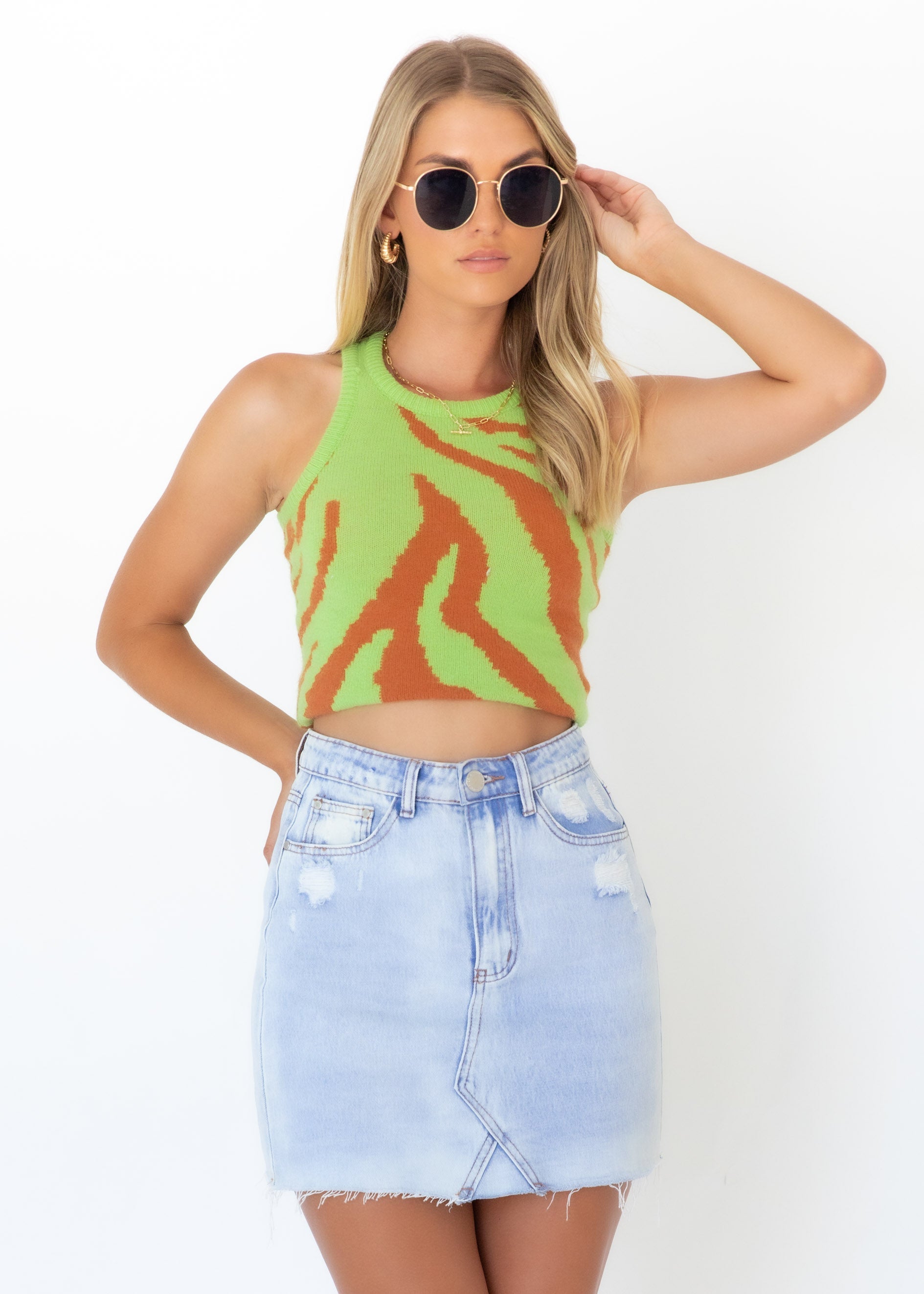 Only Vice Knit Top - Green Zebra