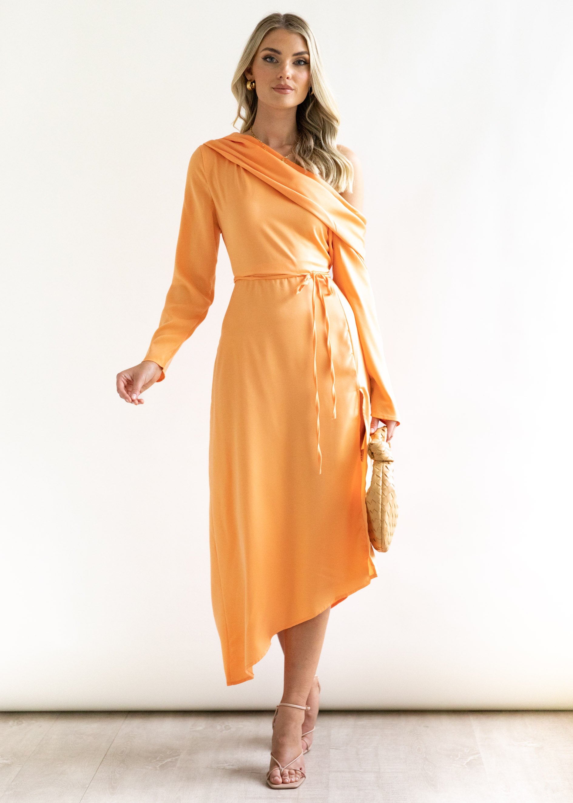 Posey One Shoulder Midi Dress - Orange