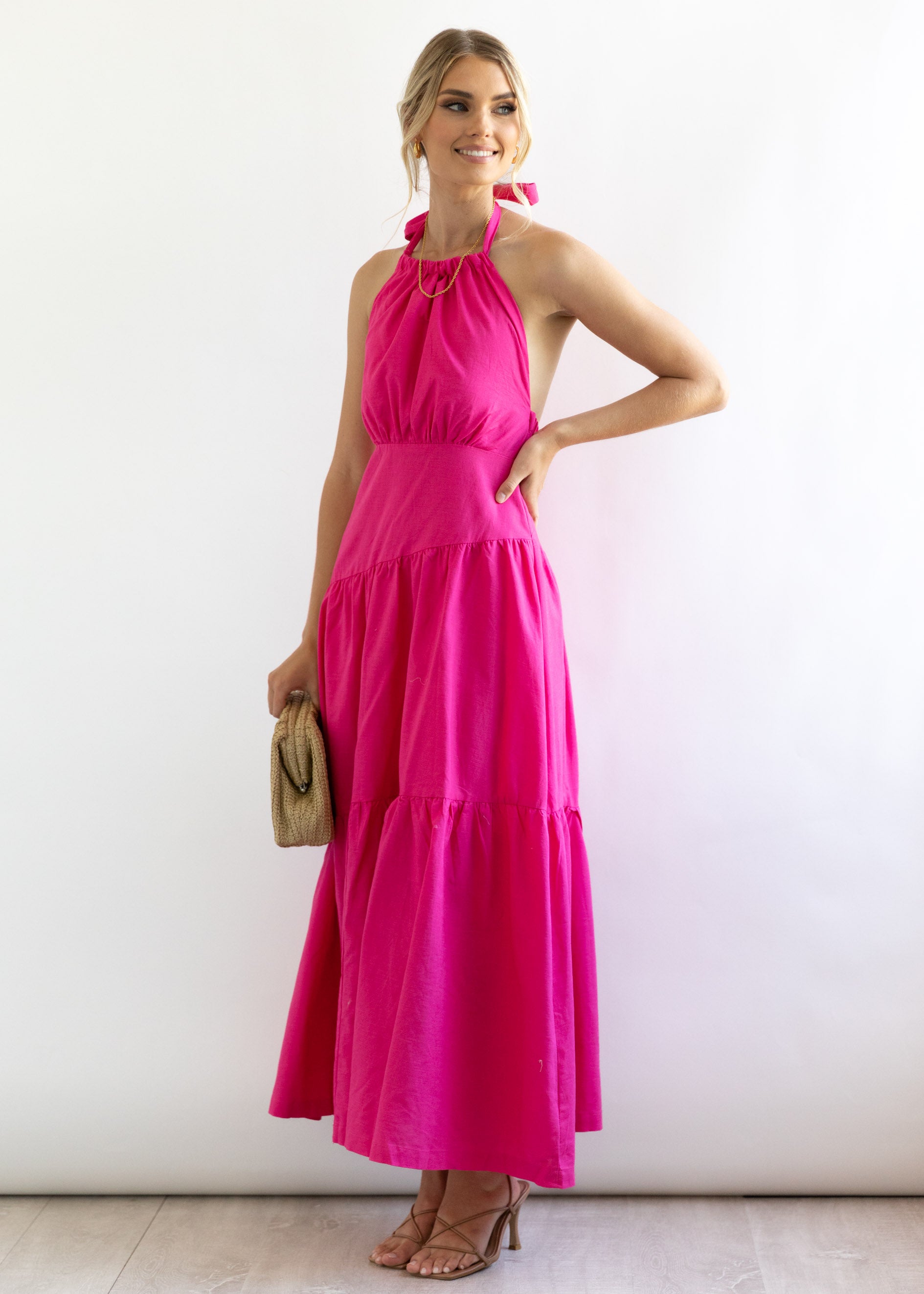 Zeina Halter Maxi Dress - Pink