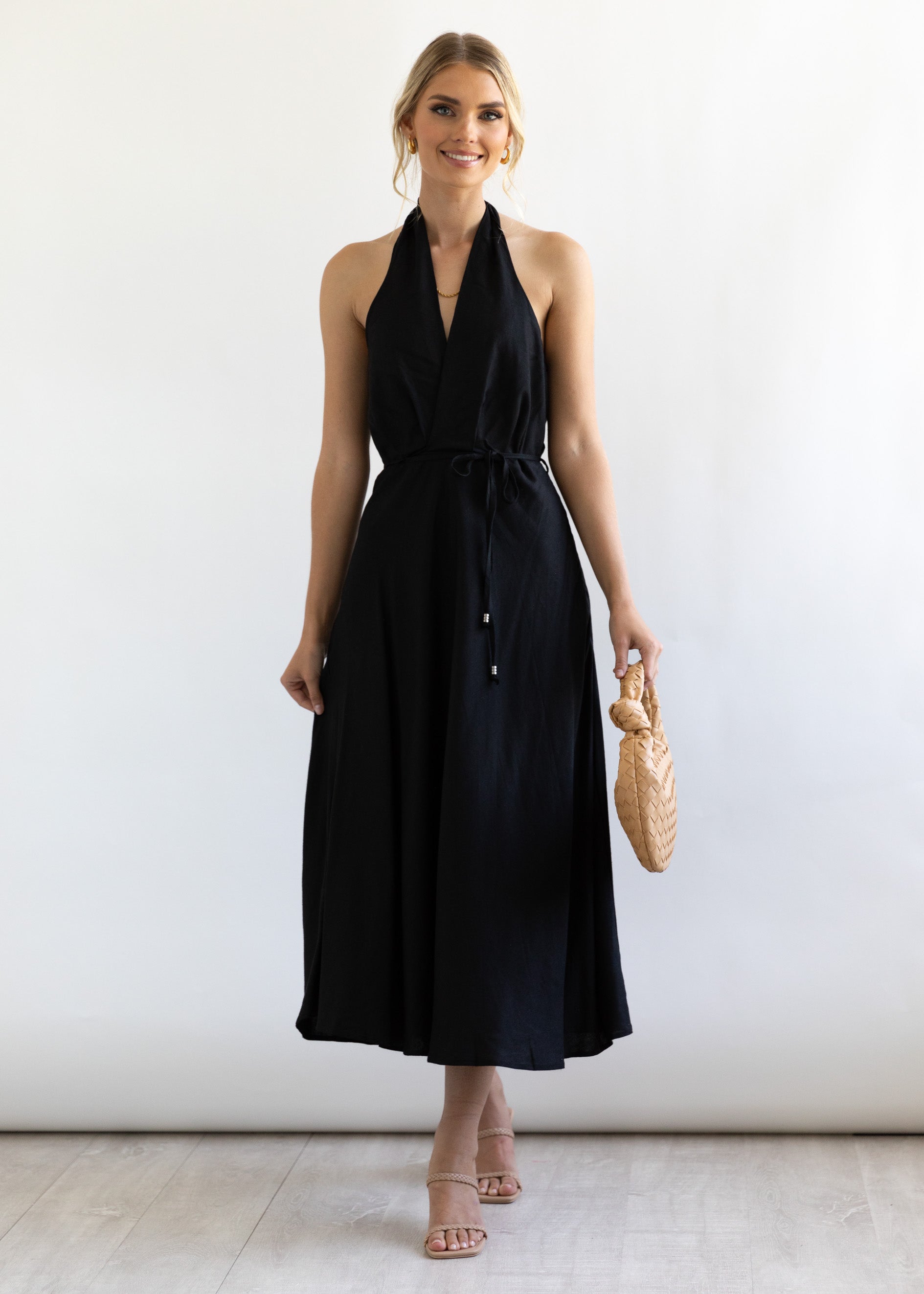 Donissa Halter Midi Dress - Black