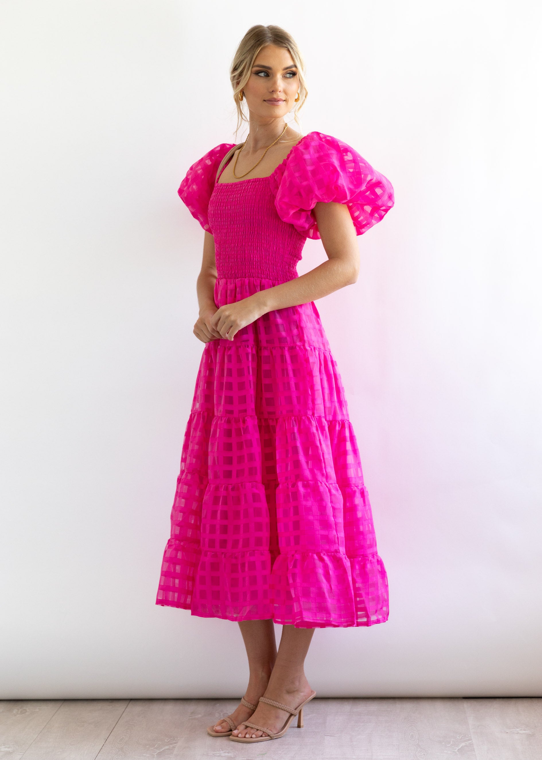 Bianna Off Shoulder Maxi Dress - Hot Pink