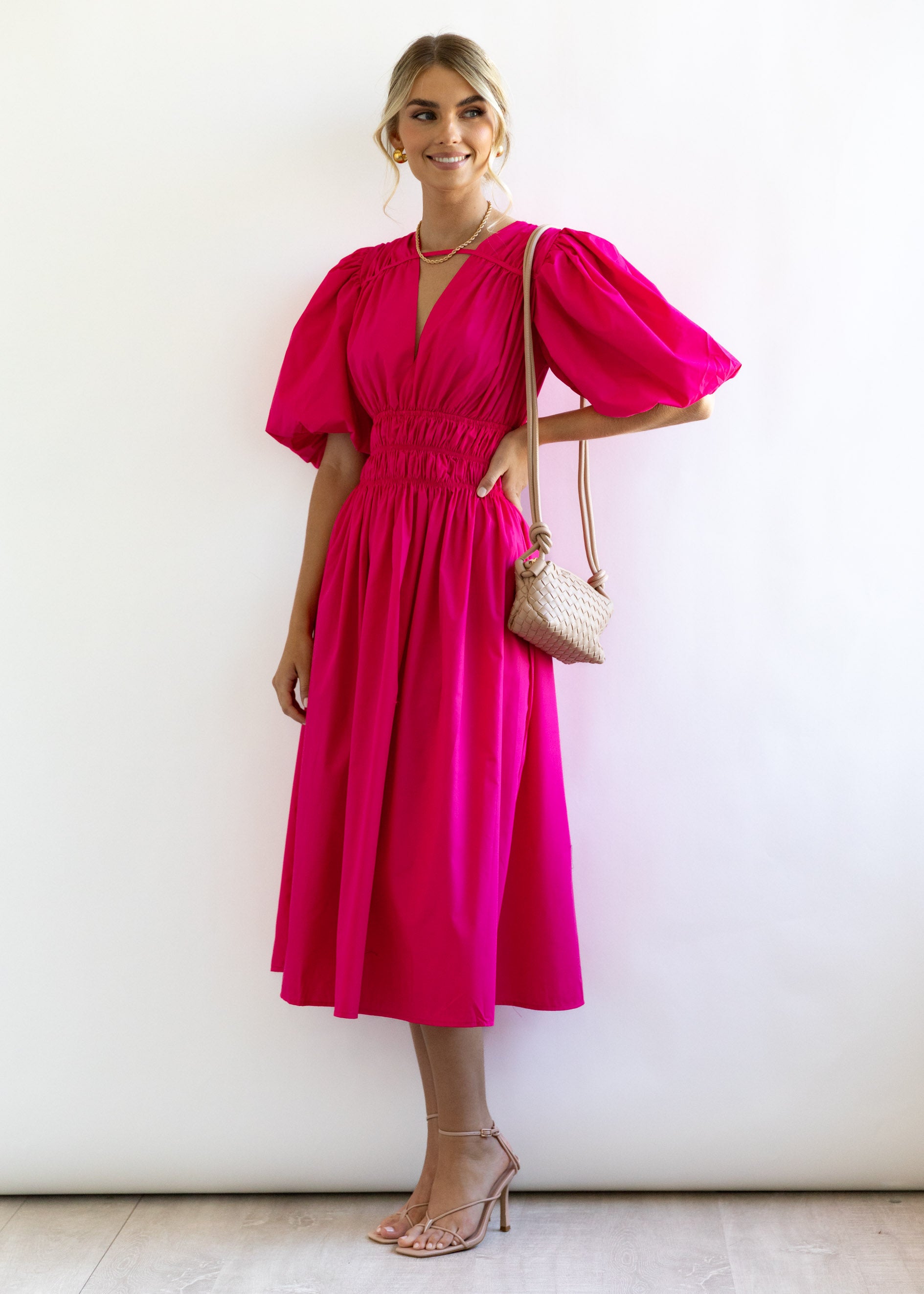 Alexia Midi Dress - Hot Pink