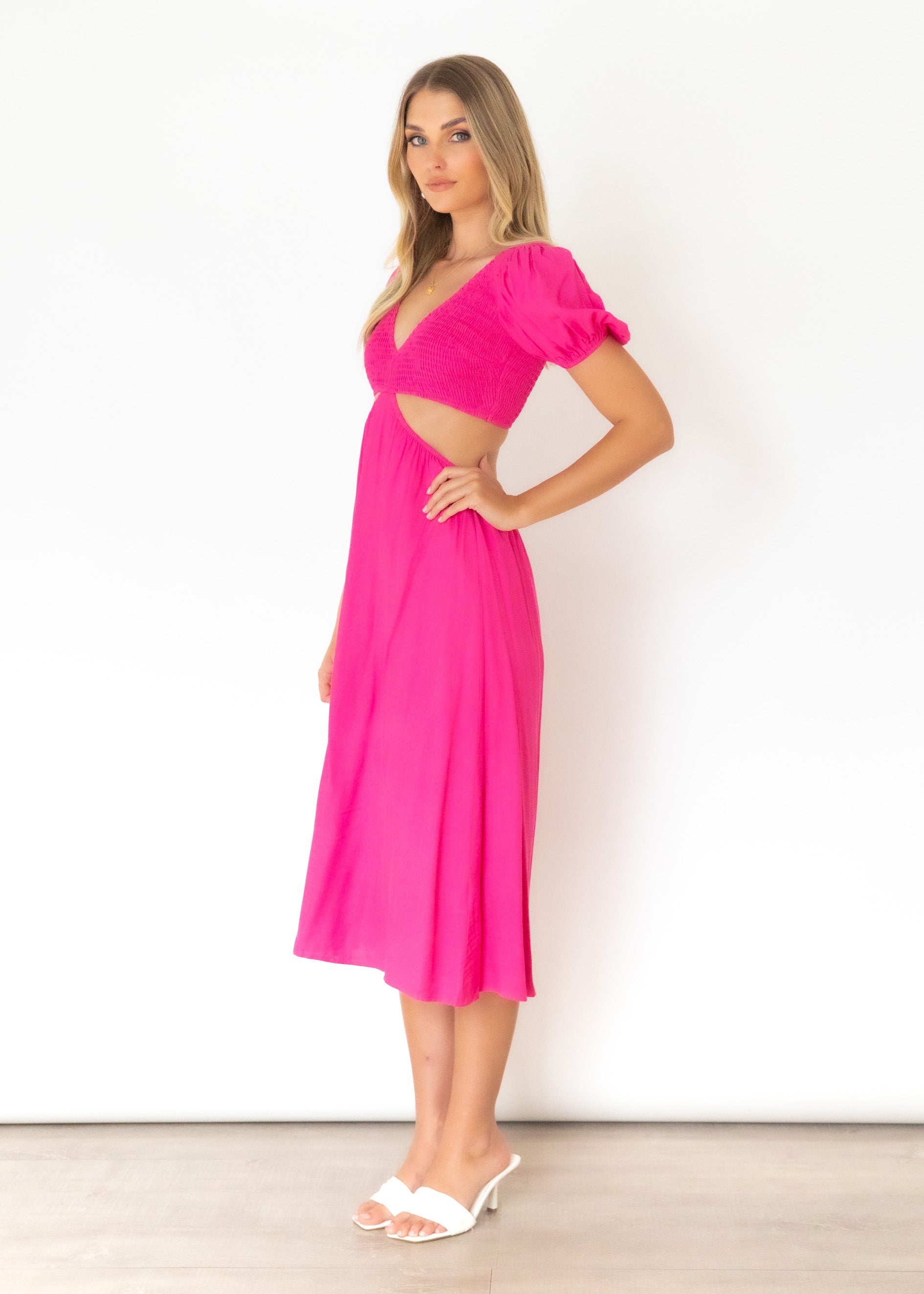 Lee Cut-Out Midi Dress - Hot Pink