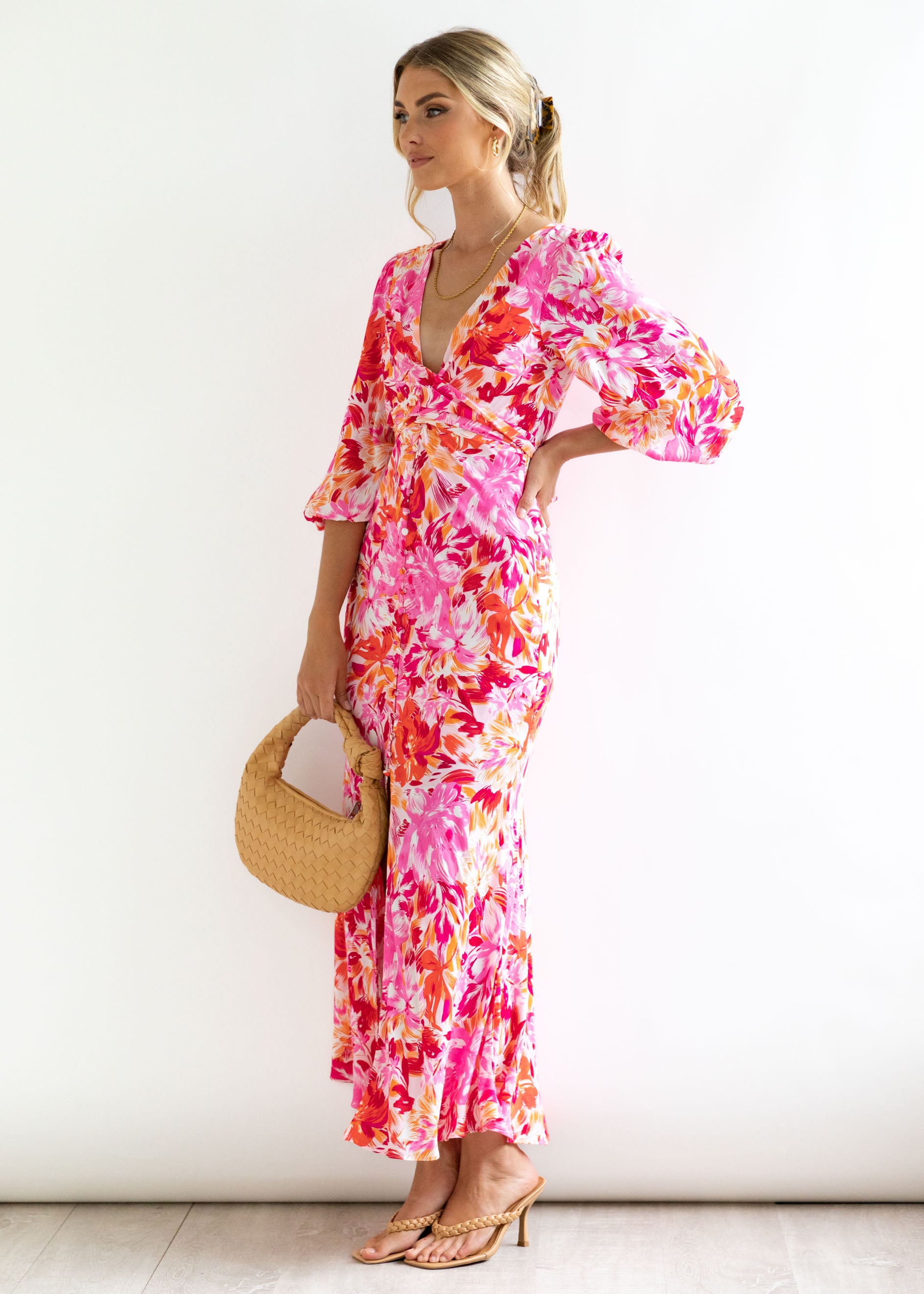 Orielle Midi Dress - Pink Floral