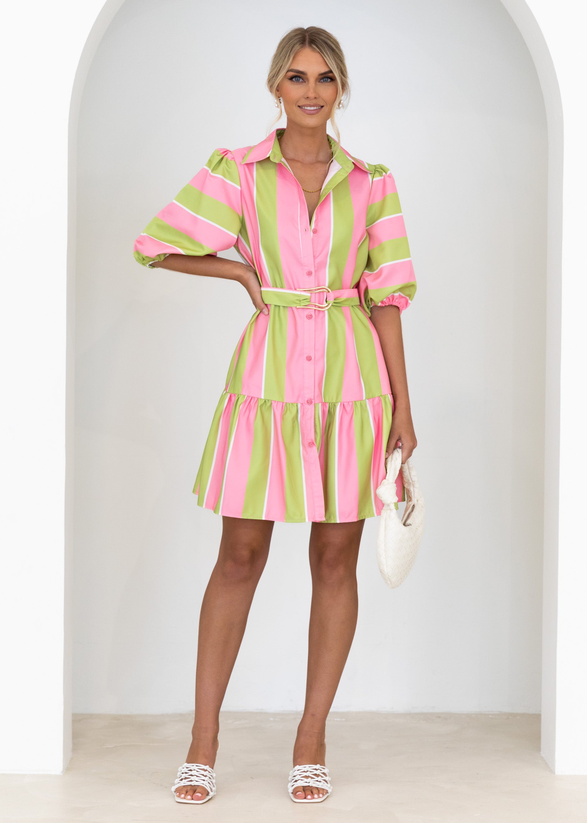 Gillie Dress - Lime Stripe