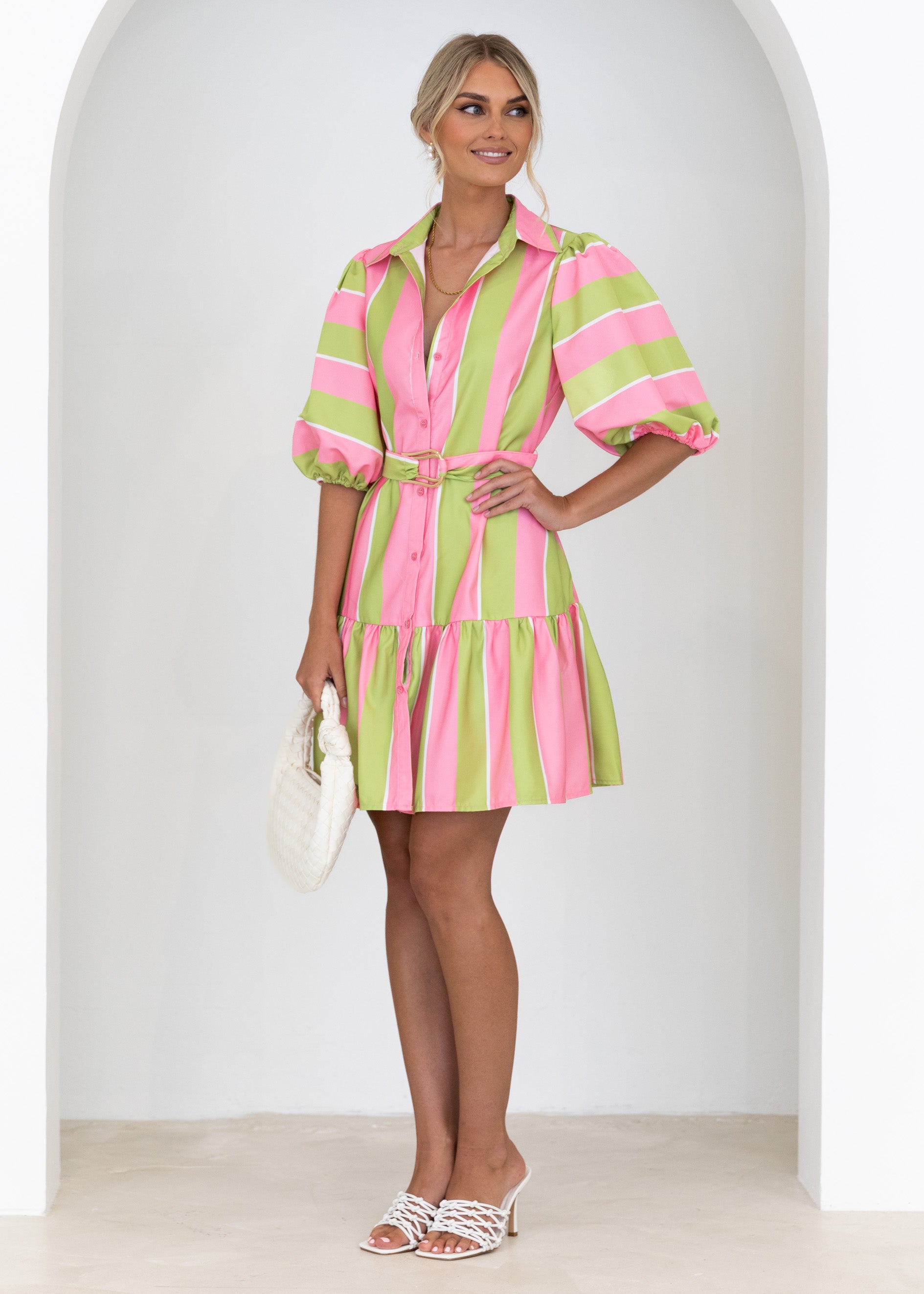 Gillie Dress - Lime Stripe