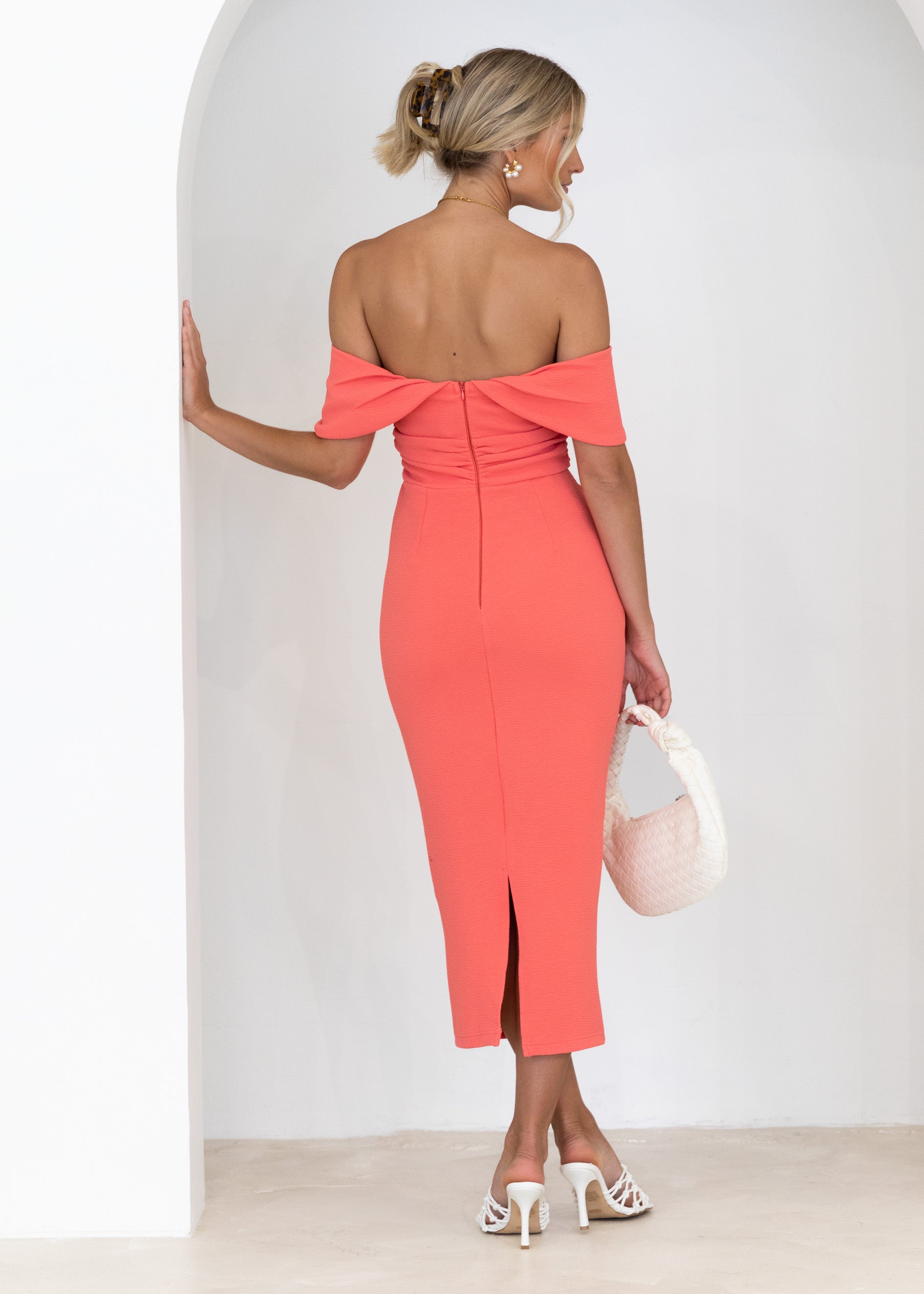 Valeria Off Shoulder Midi Dress - Watermelon