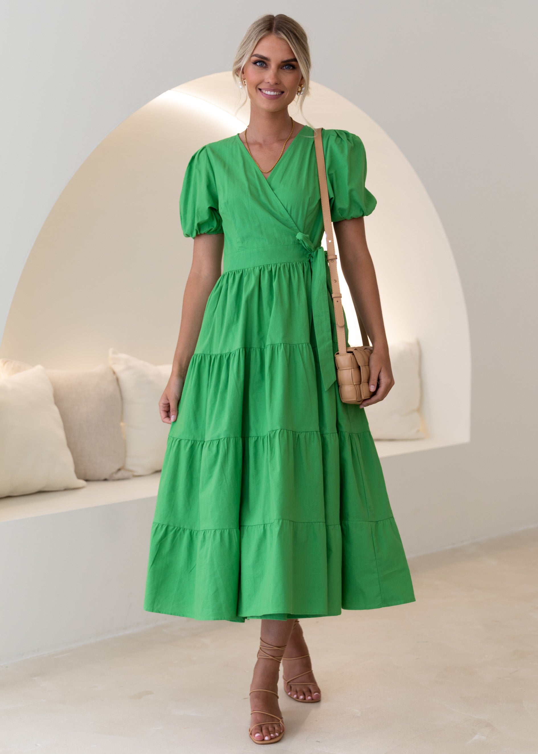 Astrid Wrap Midi Dress - Green