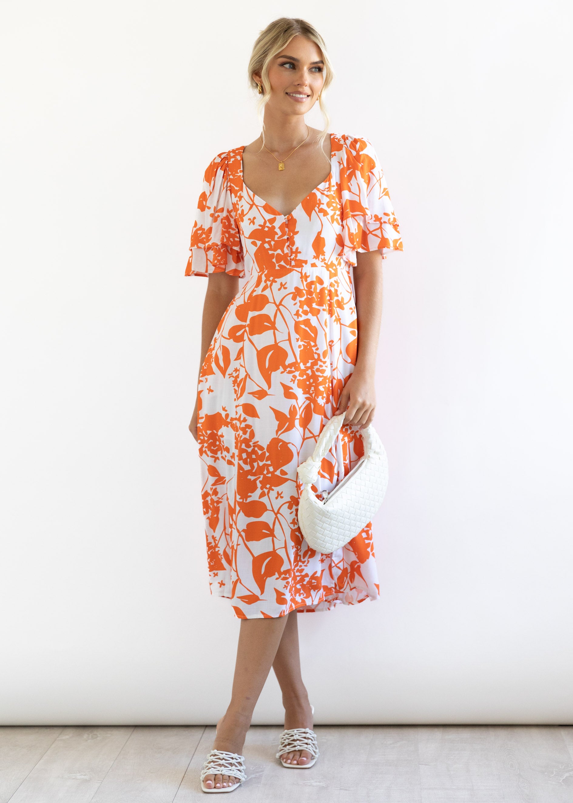 Rogan Midi Dress - Orange Flowers