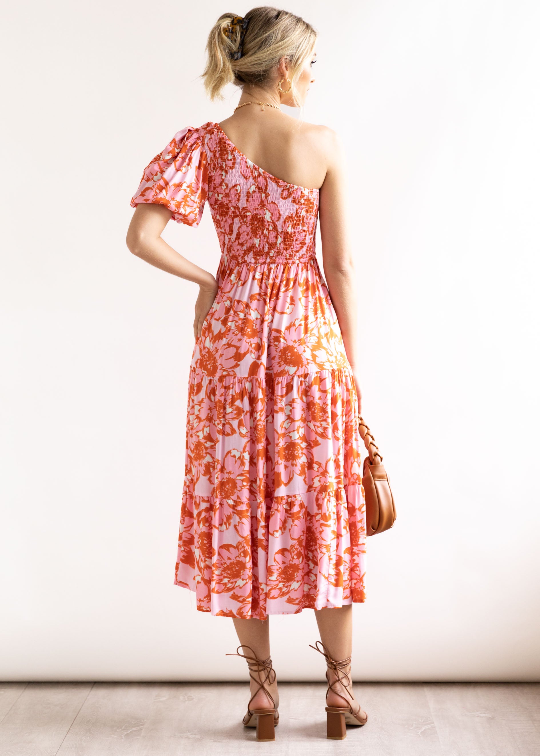 Eboniee One Shoulder Maxi Dress - Pink Watercolour