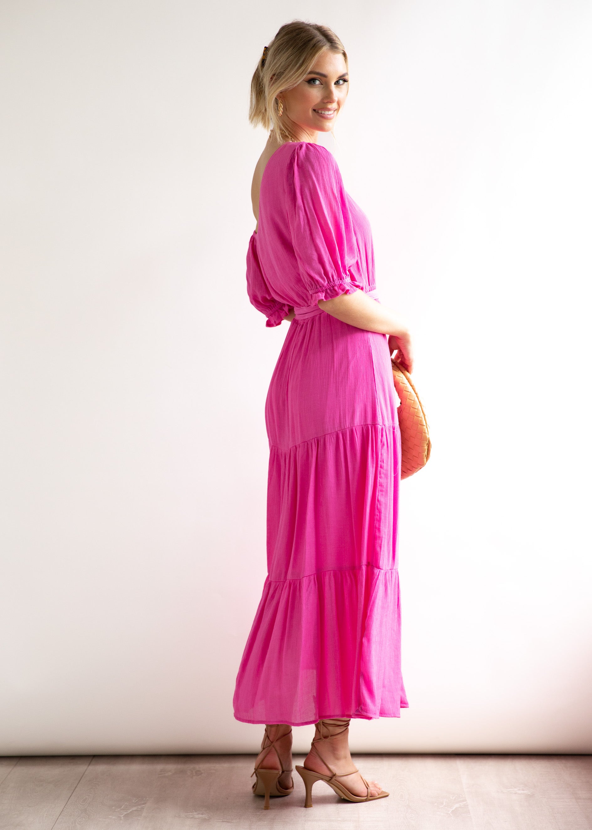 Kaidence One Shoulder Midi Dress - Hot Pink