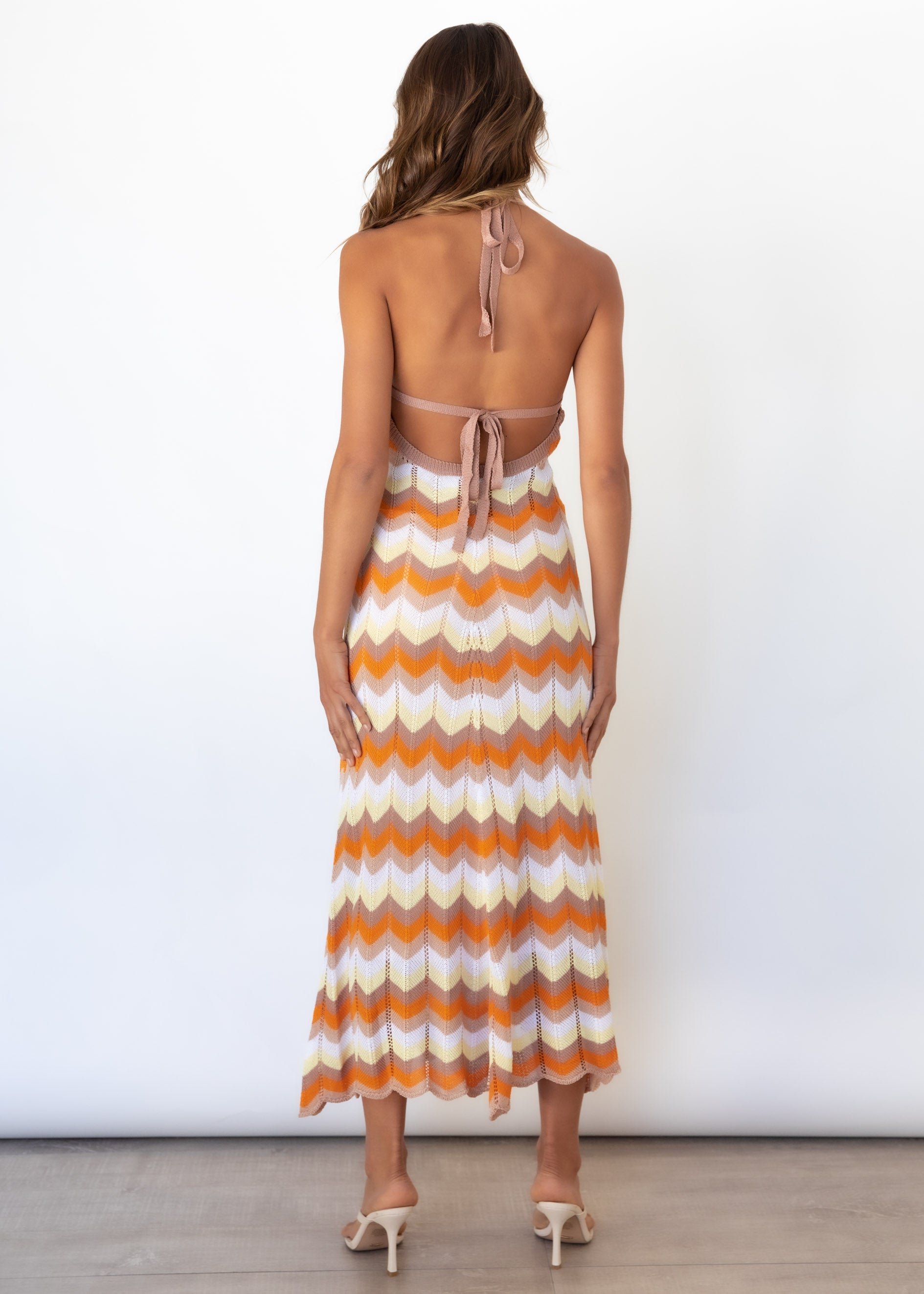 Riden Knit Midi Dress - Tangerine Stripe