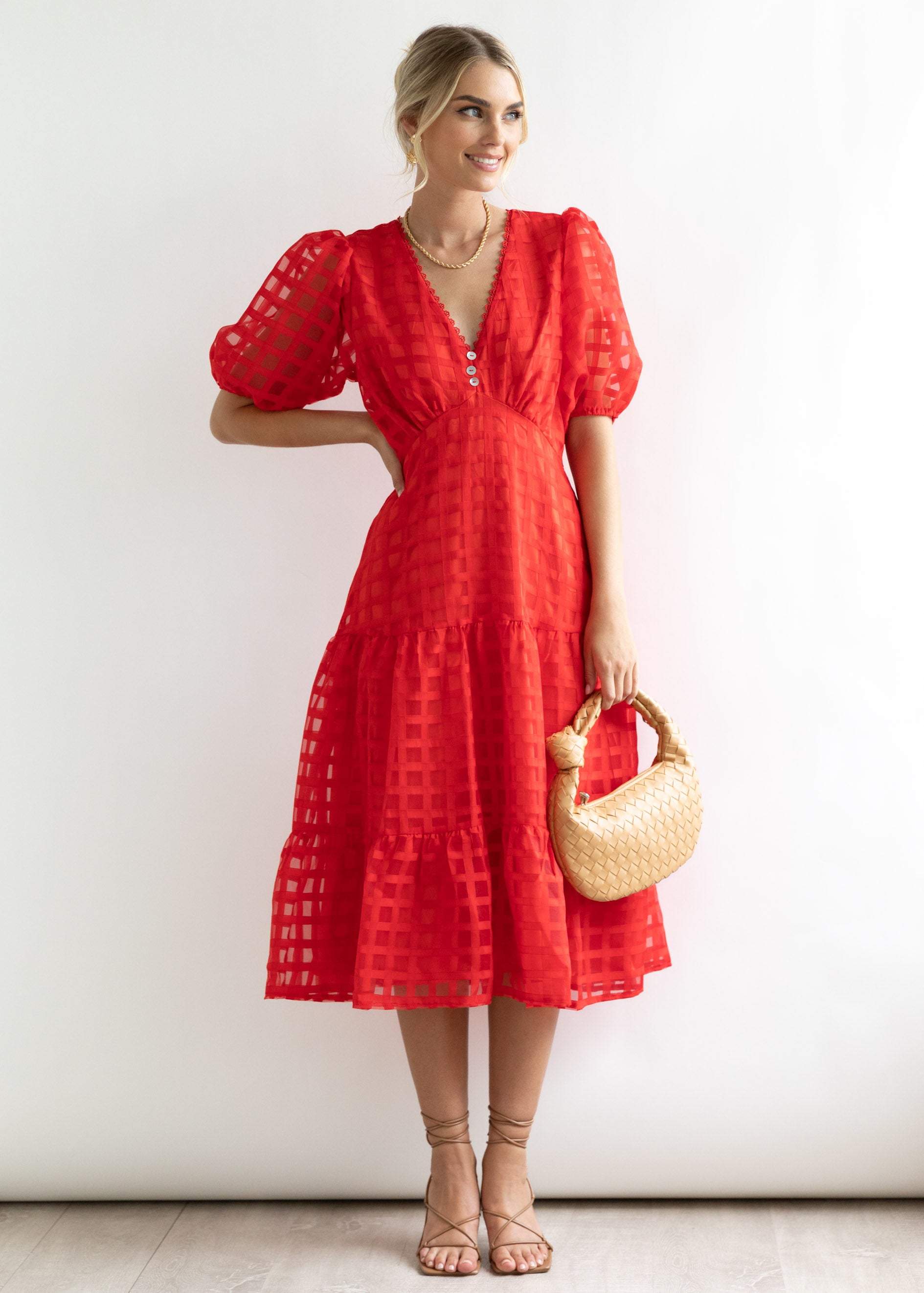 Faye Midi Dress - Red