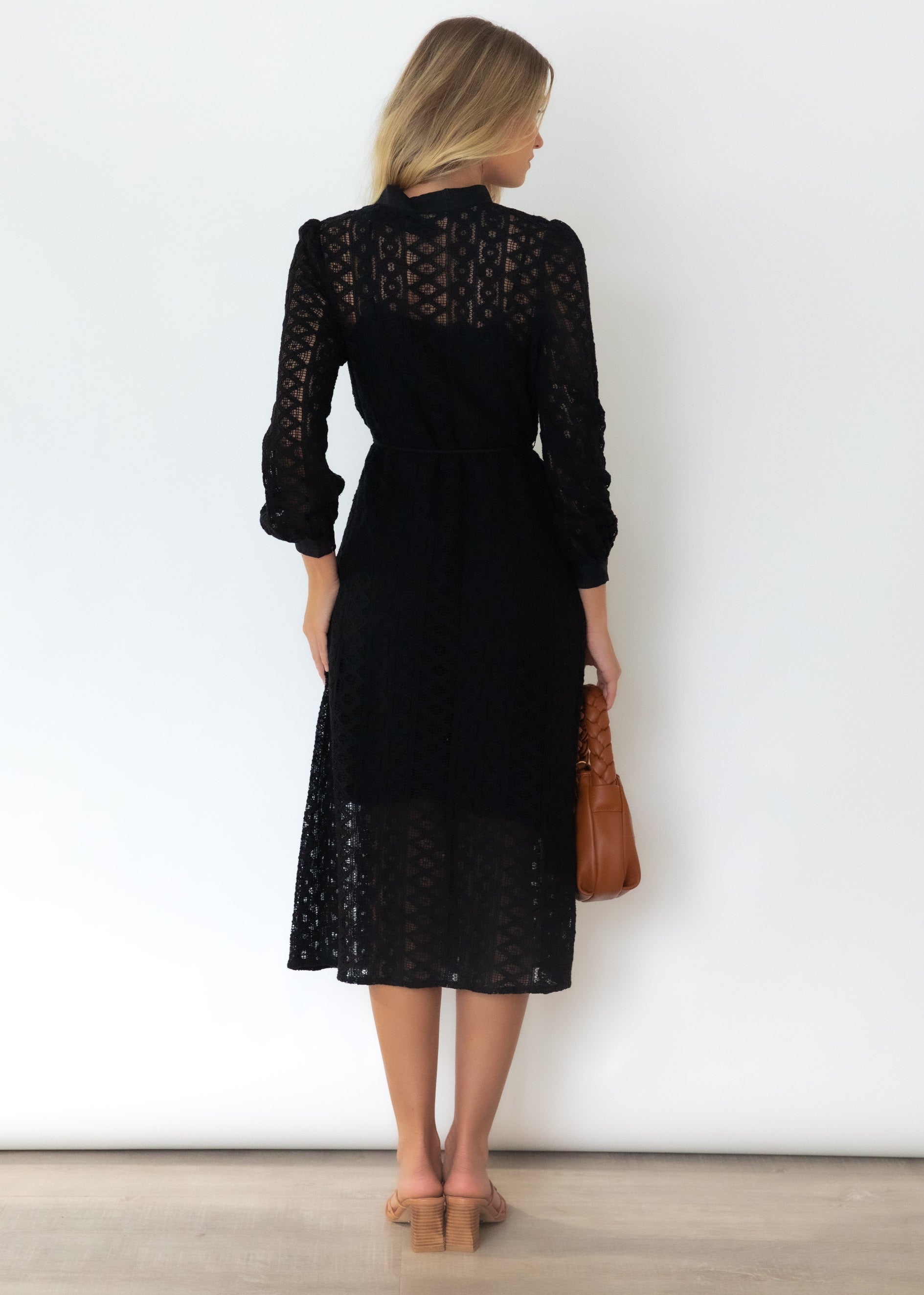 Ava Lace Midi Dress - Black