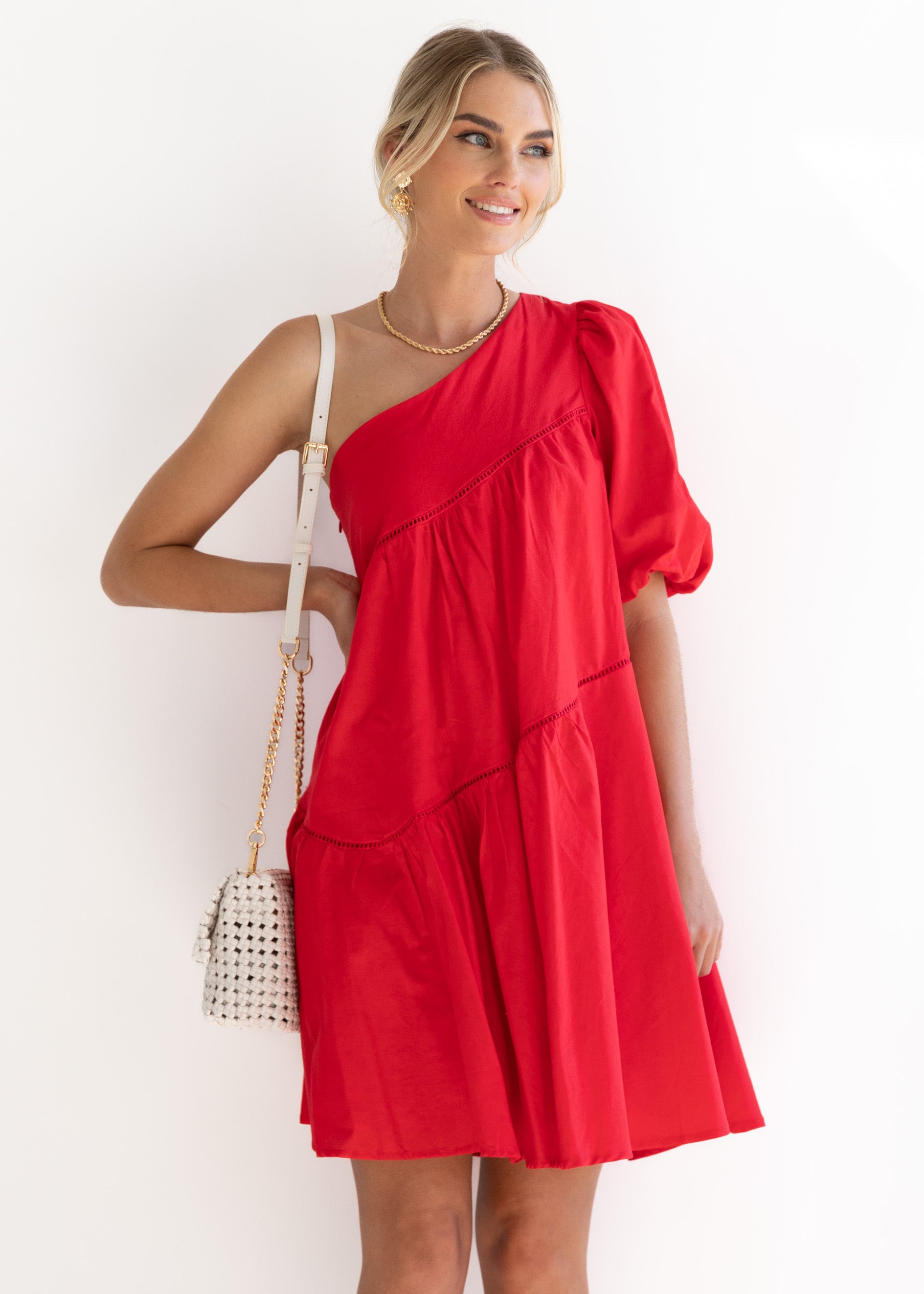 Sicilie One Shoulder Dress - Red