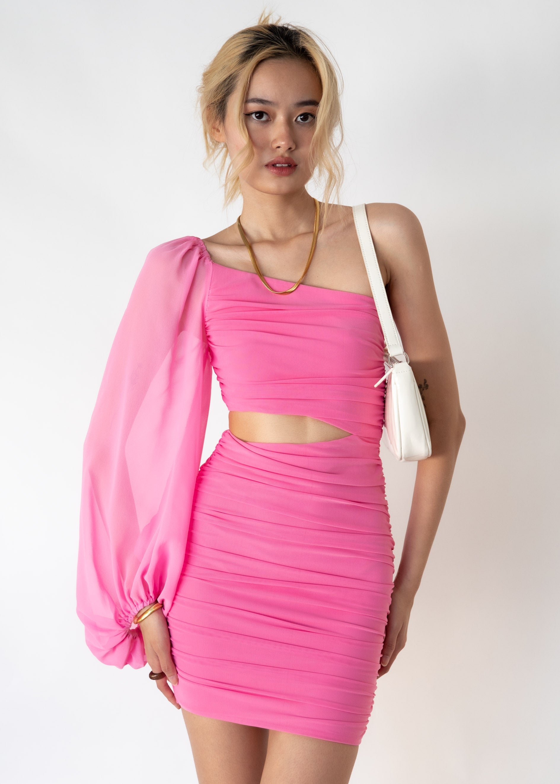 Barla One Shoulder Dress - Hot Pink